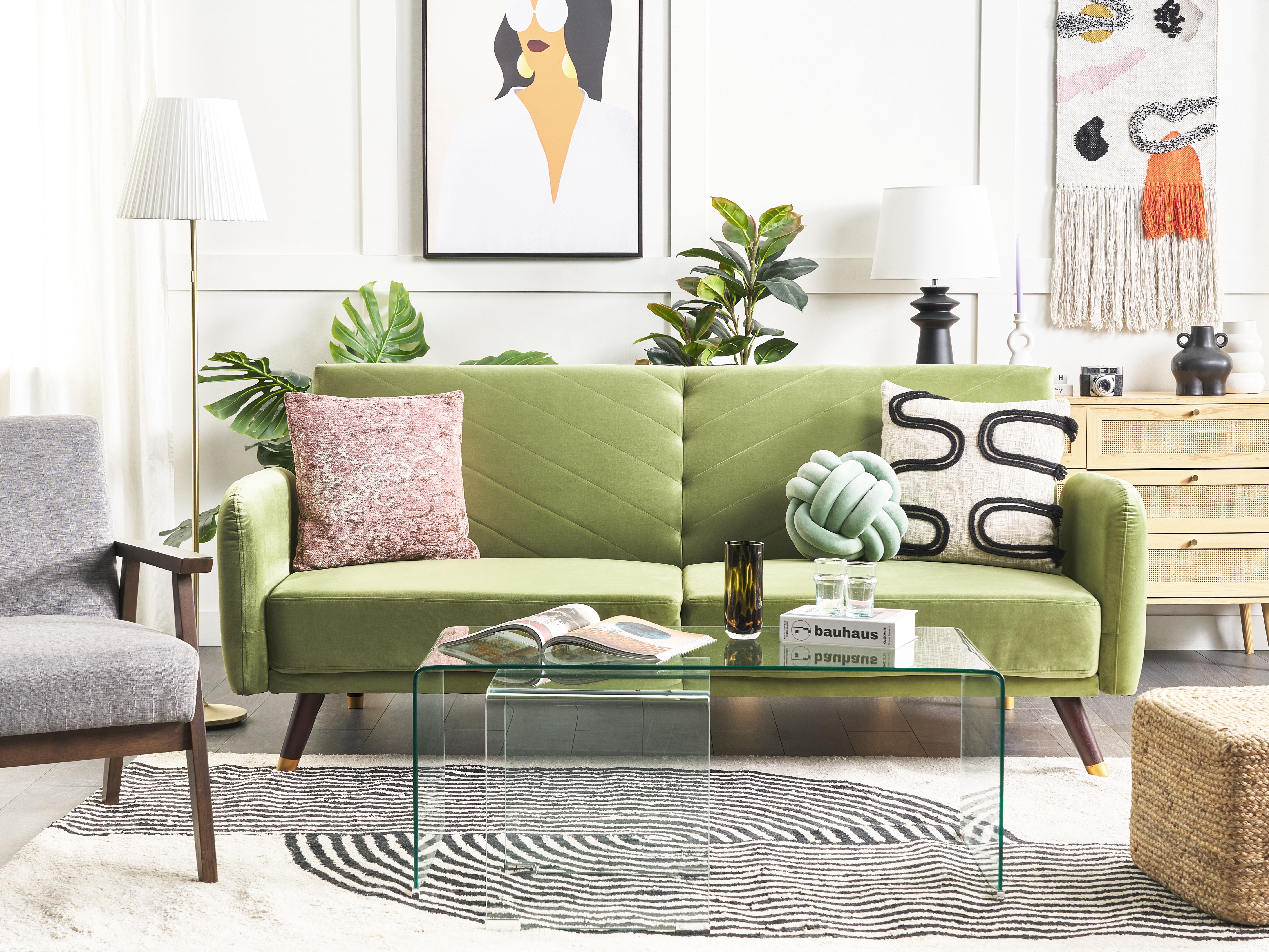 Sofa Bed 3 Seater SENJA Velvet Olive Green