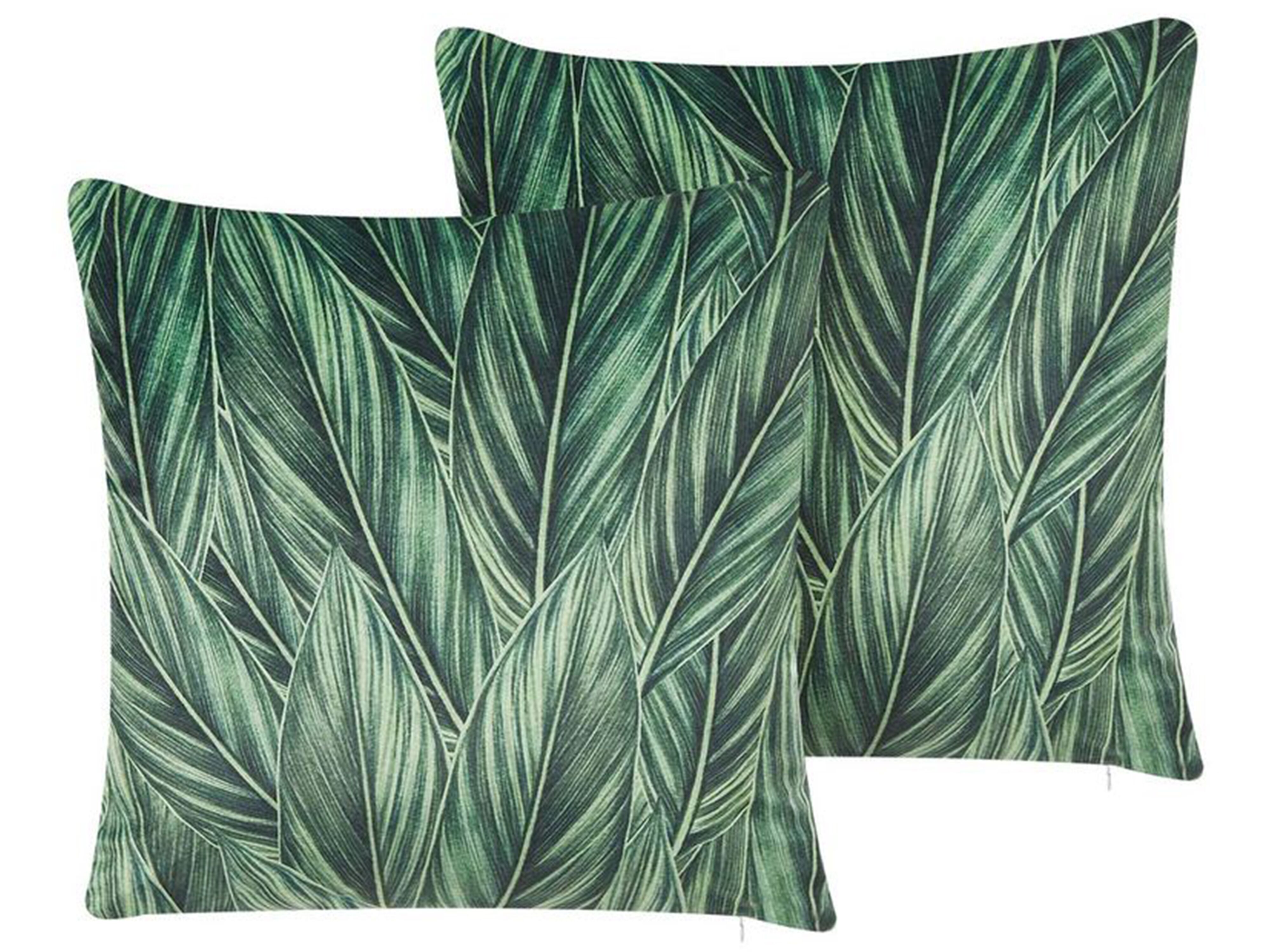 Set of 2 Decorative Cushions DIASCIA Velvet 45 x 45 cm Green Plant Pattern