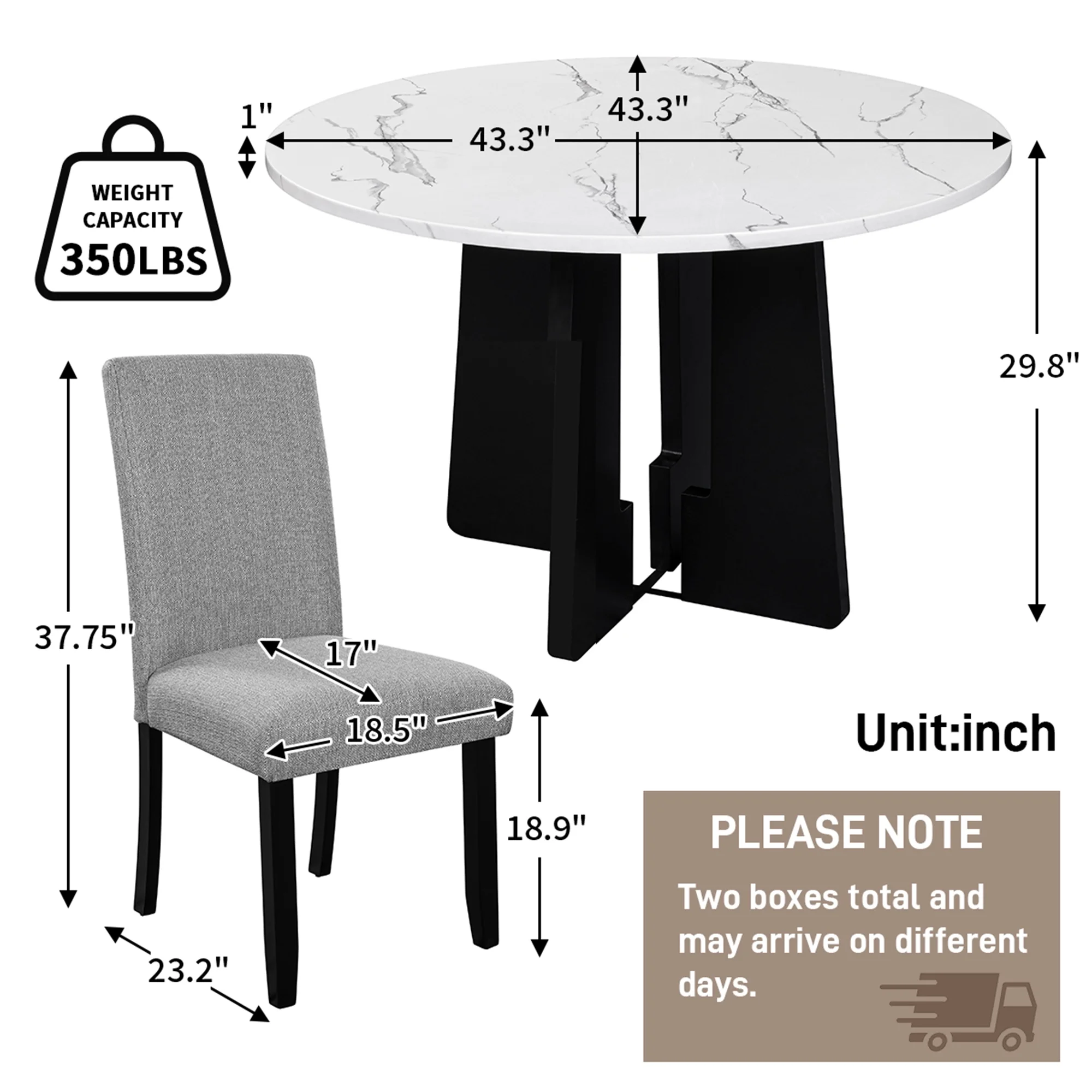 EUROCO 5-Piece Round Dining Table Set for 4, 43.3'' Kitchen Room Table with 4 Upholstered Chairs and Solid Wood Frame,Kitchen Table Set for Home Living Dining Room, Grey & Black - Image 22