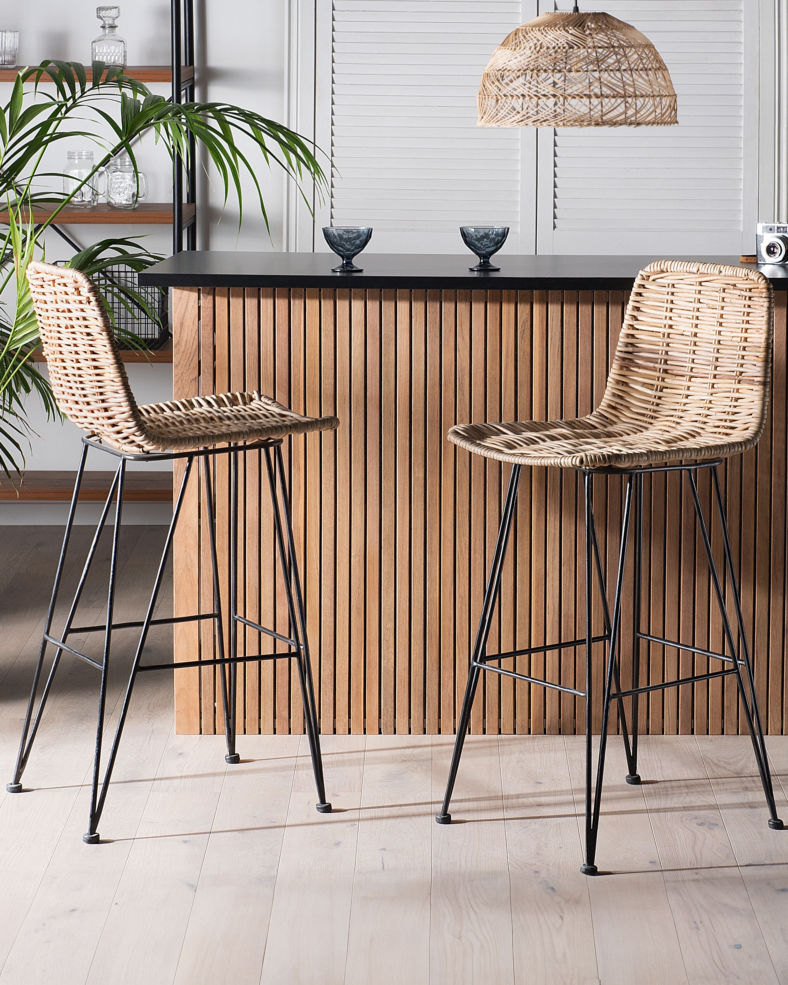Set of 2 Bar Chairs CASSITA Rattan Natural