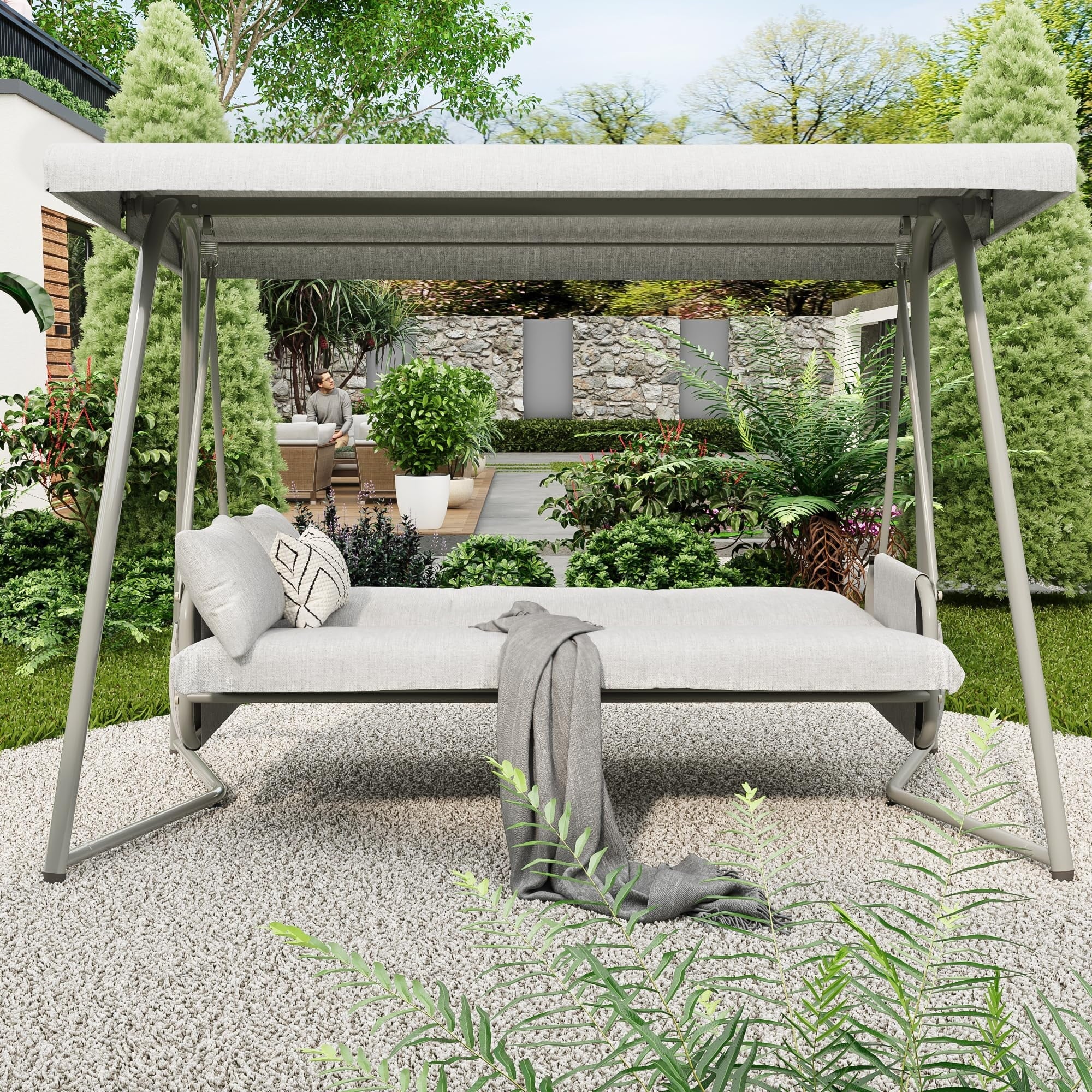 TQKVIPI 4 Person Outdoor Porch Swing Bed With Adjustable Backrest Canopy - 800 lbs Capacity - Image 9 TQKVIPI 4 Person Outdoor Porch Swing Bed With Adjustable Backrest Canopy - 800 lbs Capacity - Image 9