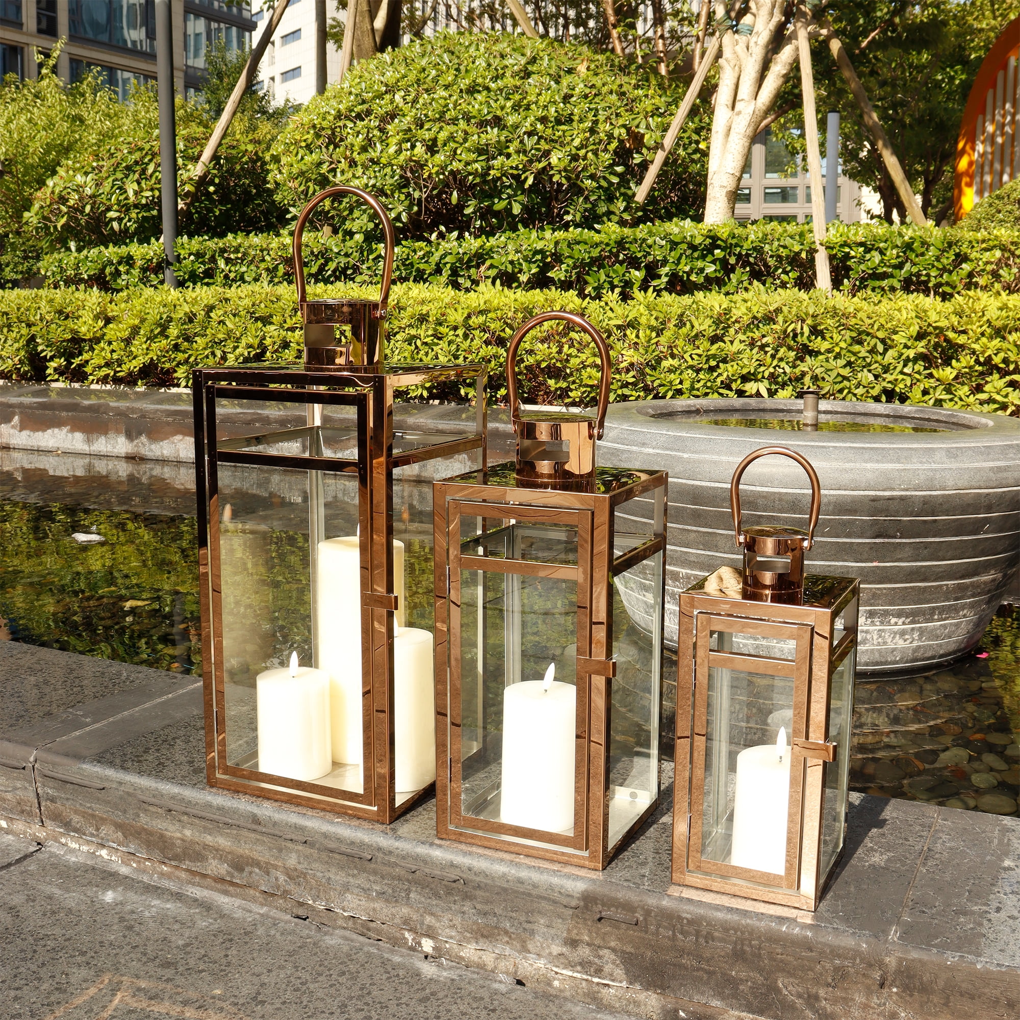 Stainless Steel Lantern Set of 3 12/15/19" Metal Lanterns with Tempered Glass for Parties & Events (Silver ) - Image 15