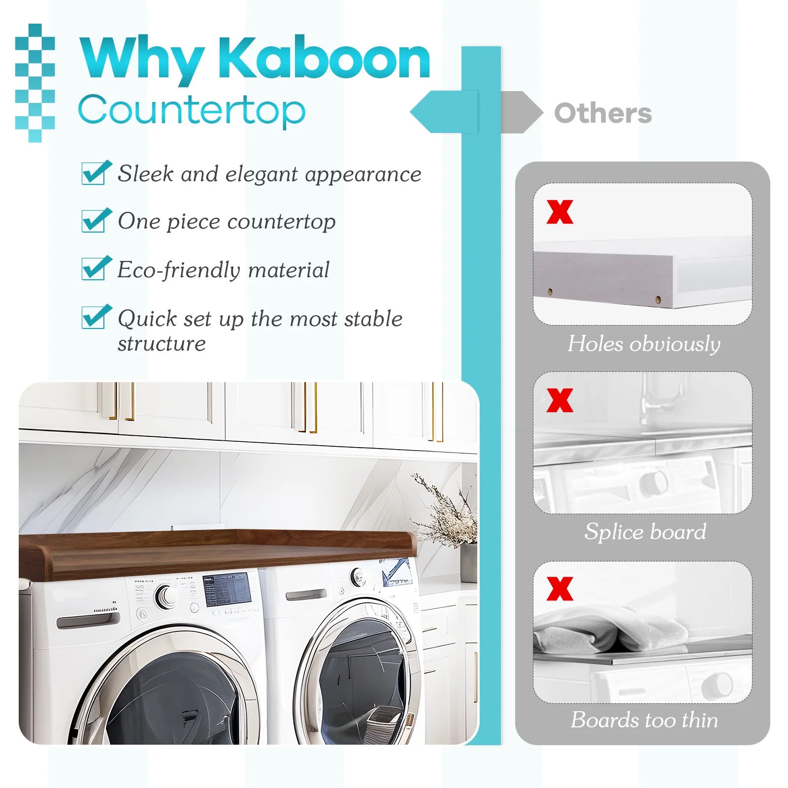 Kaboon Washer Dryer Countertop with Edge Rails, 27.5" x 54", Light Walnut - Image 15
