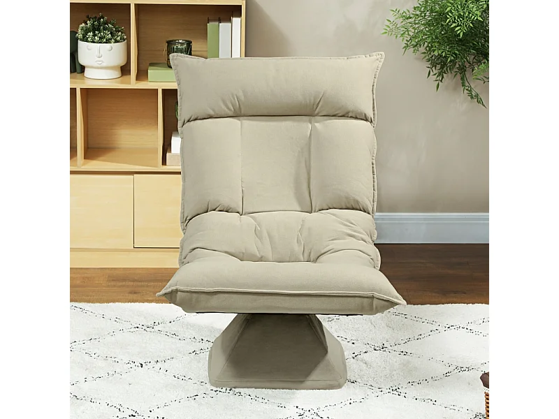 Fauteuil de sol beige avec dossier réglable sur 5 positions, pivotante, polyvalente et confortable