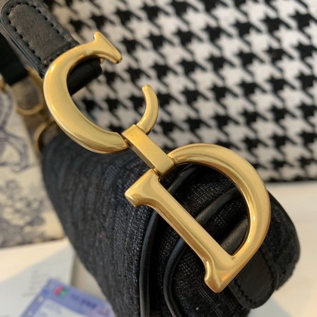 Christian Dior Saddle Bag Black Oblique Embroidered Canvas Gold Toned Hardware For Women 19.5cm/7.6in CD1:1High-quality replica