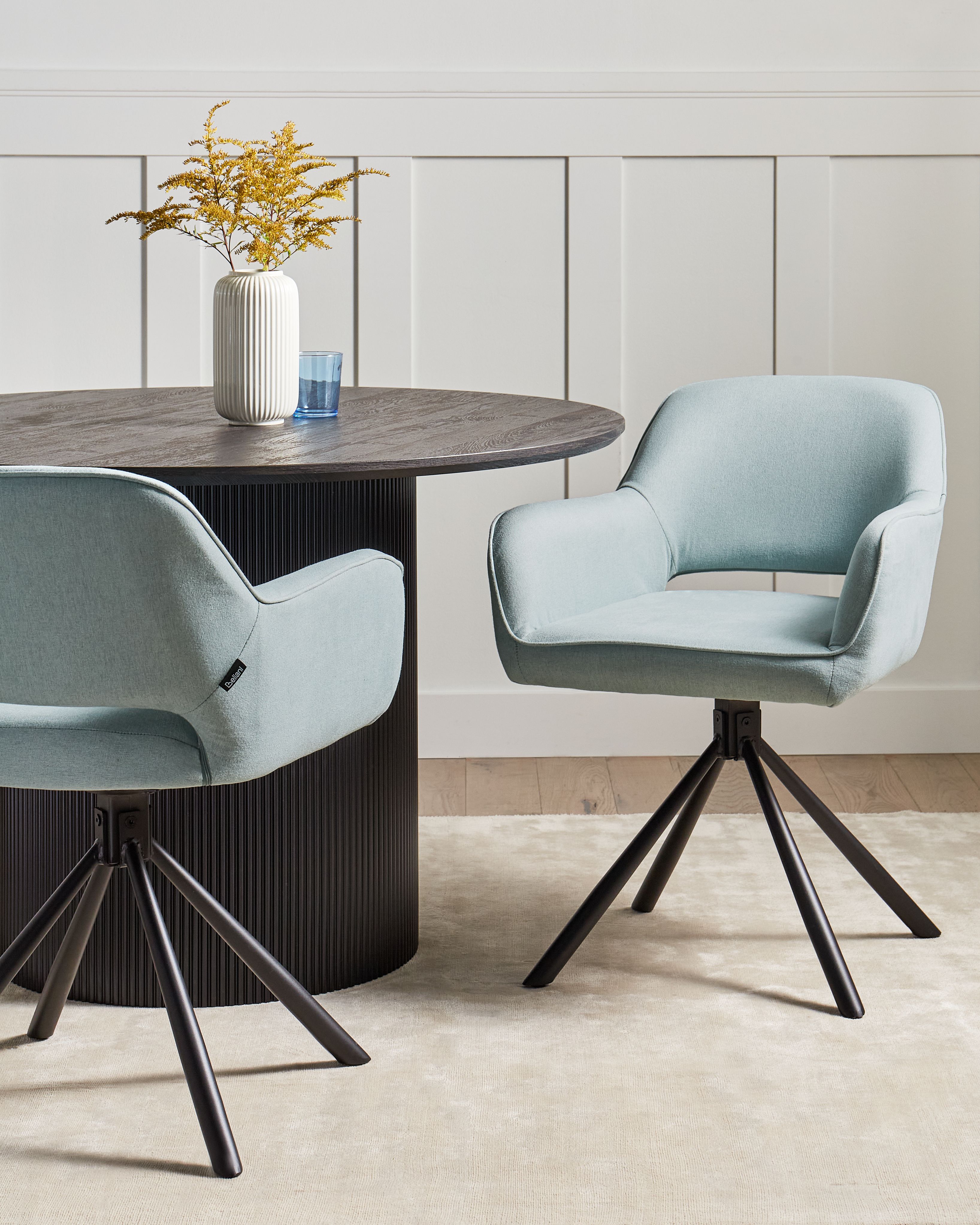 Set of 2 Dining Chairs Swivel LOURES Fabric Light Blue