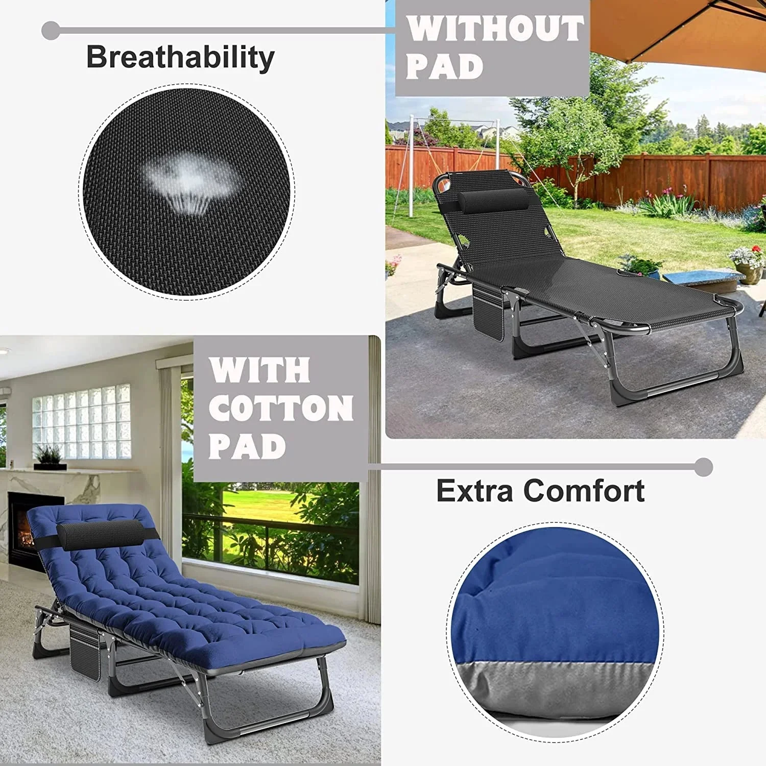 Slsy 5-Position Adjustable Folding Lounge Chair And Cot - 75.2" x 25.6" x 11.8" - Image 45 Slsy 5-Position Adjustable Folding Lounge Chair And Cot - 75.2" x 25.6" x 11.8" - Image 45