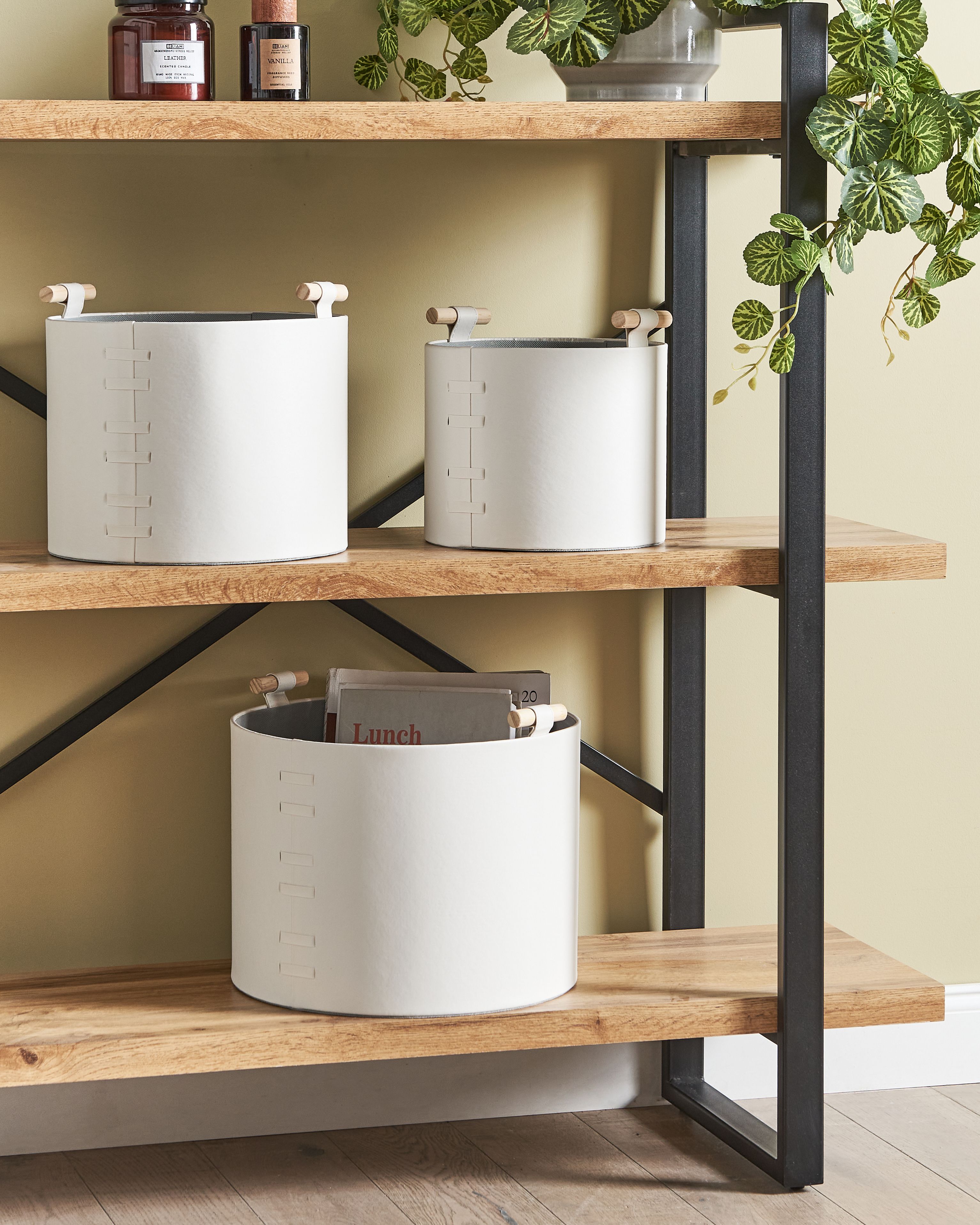 Set of 3 Baskets ARAM Faux Leather Off-White