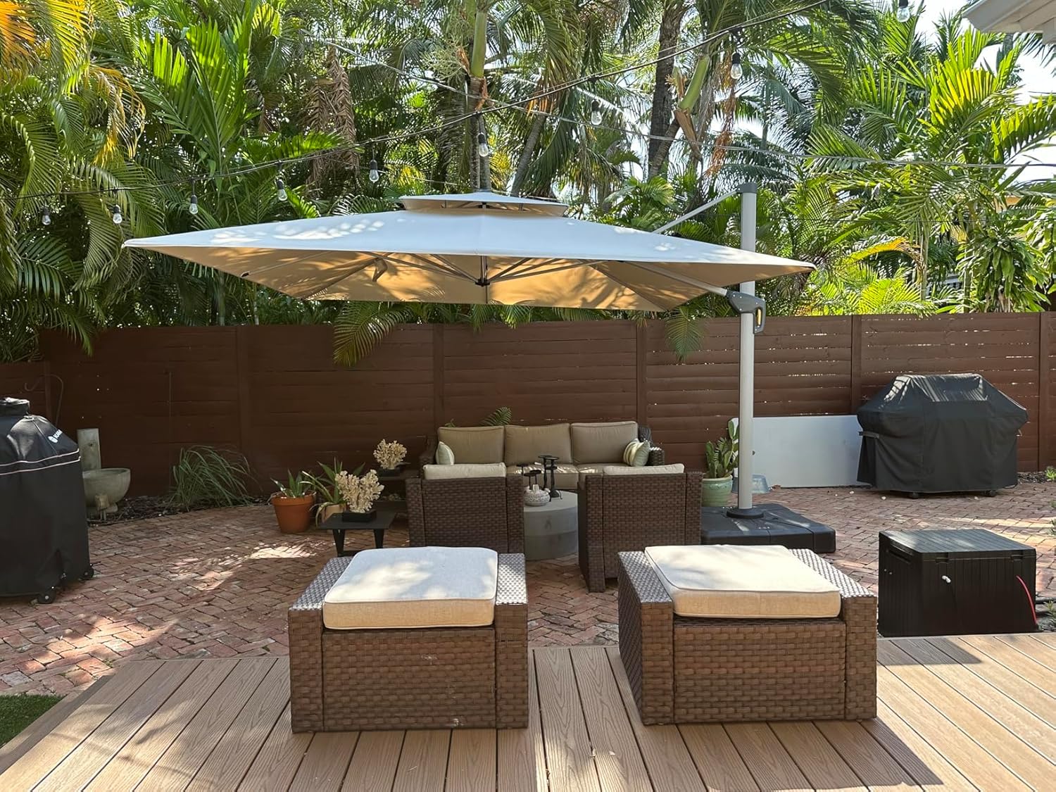 PURPLE LEAF 10ft Patio Umbrella Outdoor Square Large Cantilever Windproof Offset and Heavy Duty Sun Umbrella for Garden Deck Pool  Beige