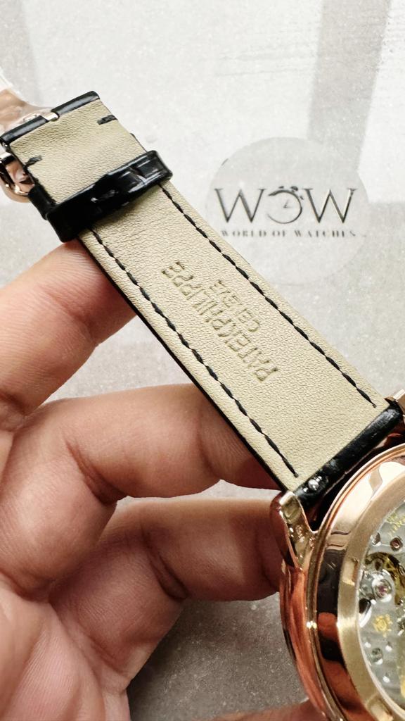 Replica PATEK PHILIPPE 6104P Moon RG Black Dial Diamond Bezel on Black Leather Strap A240 V2 - Top club