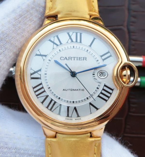 Replica Cartier Ballon Bleu 42mm YG White Dial Leather Strap ETA 2824 - Top club