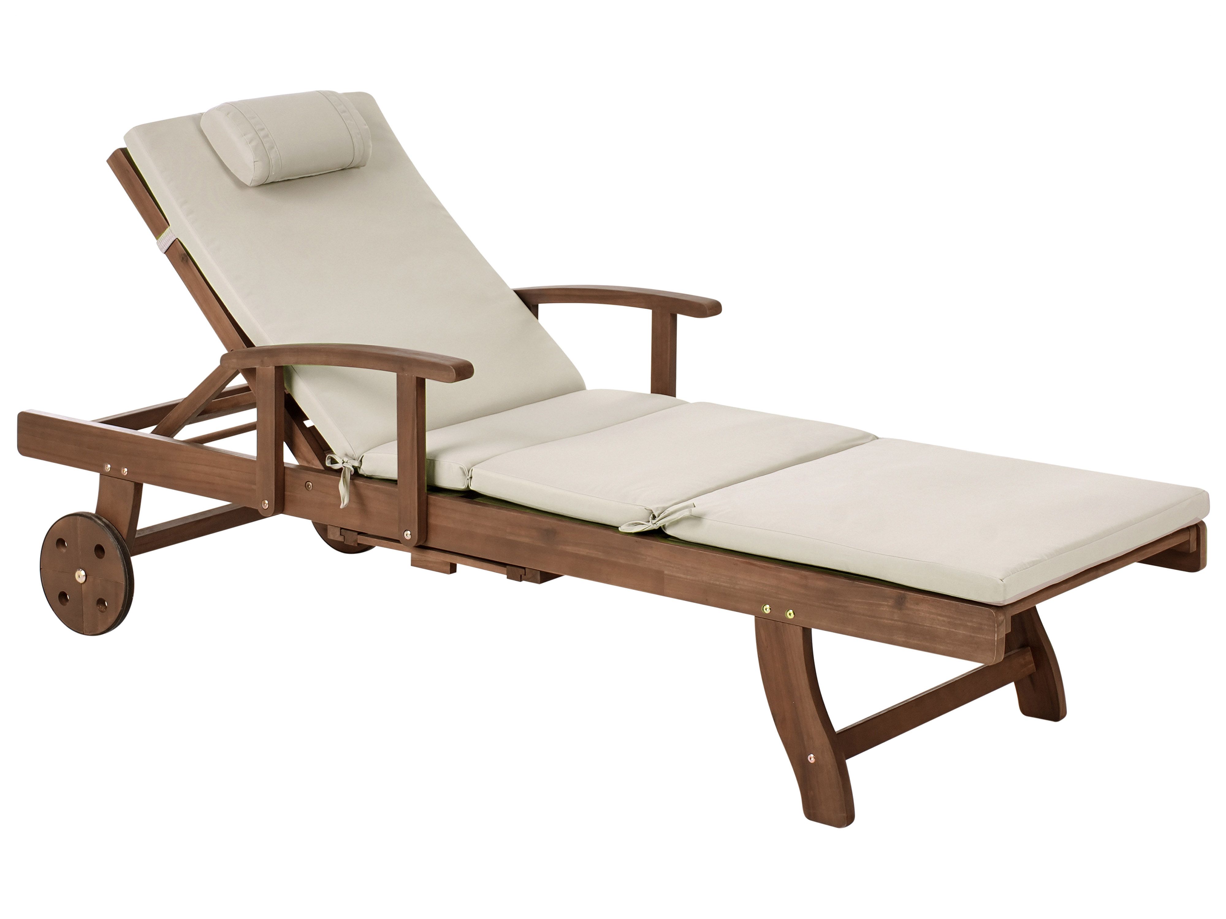 Sun Lounger with Cushion AMANTEA PREMIUM Acacia Wood Taupe