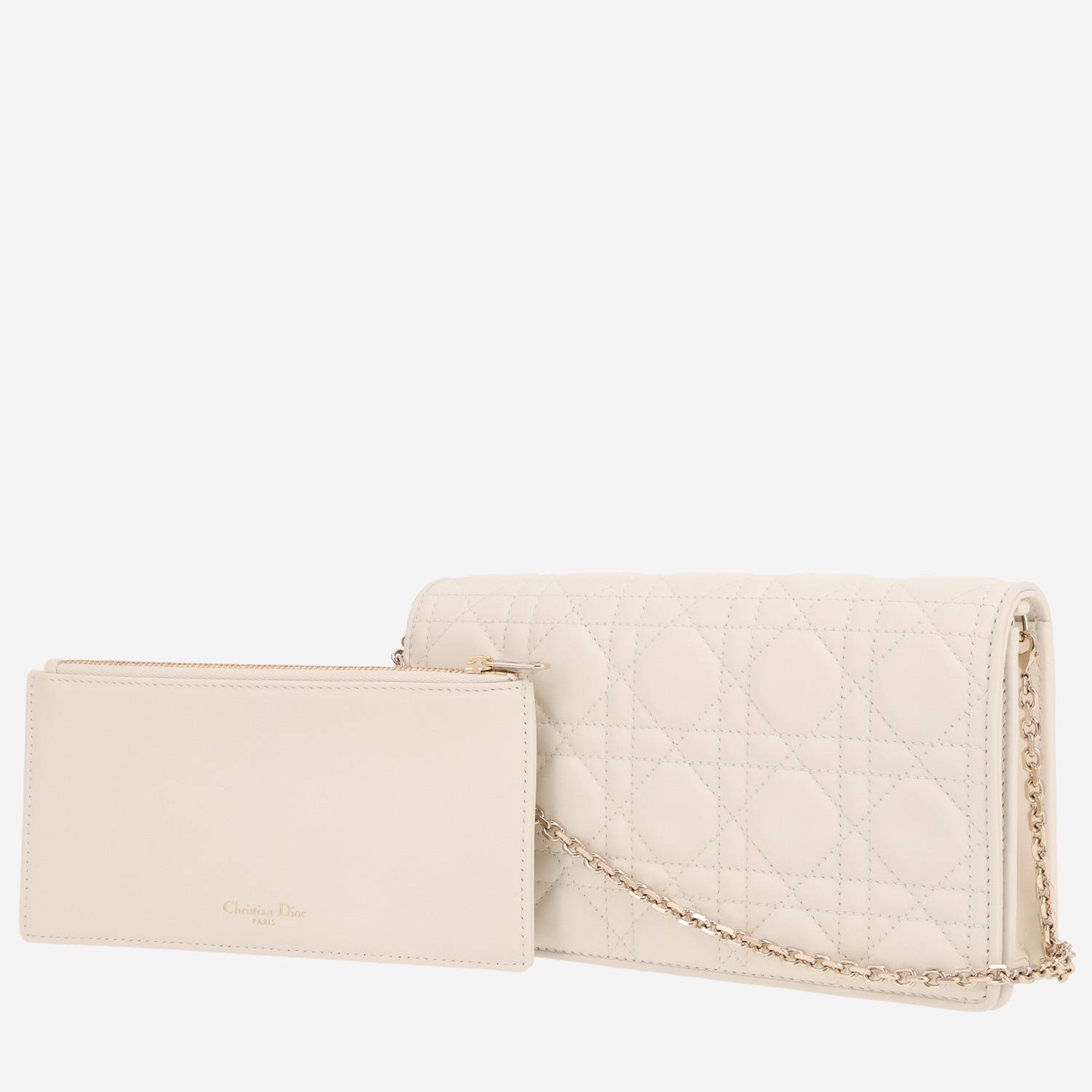 Dior Lady Dior Wallet on Chain pouch in white leather cannage
