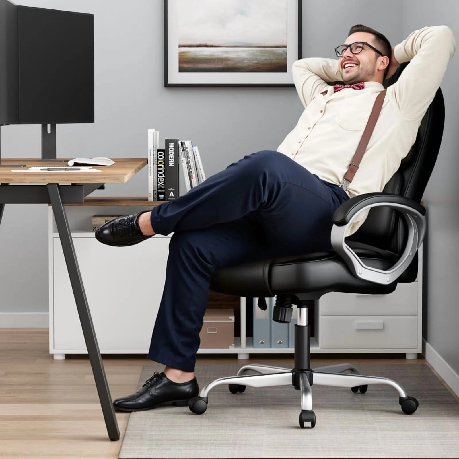 Homall High Back Office Chair, Executive Leather Desk Chair with Padded Armrests Swivel Task Chair with Lumbar Support, Black