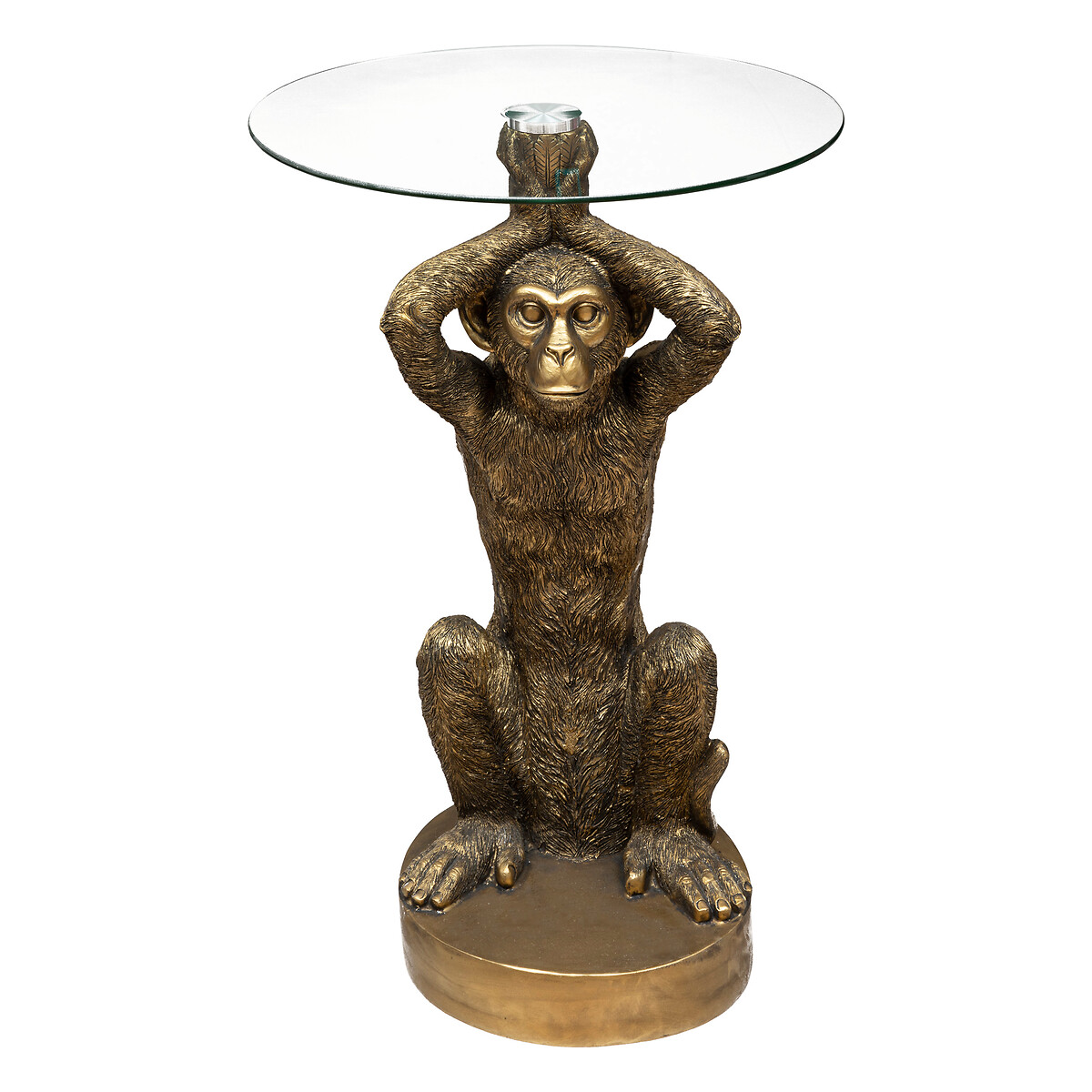 Coffee table "Monkey" Resin & tempered glass, golden, d.40 cm
