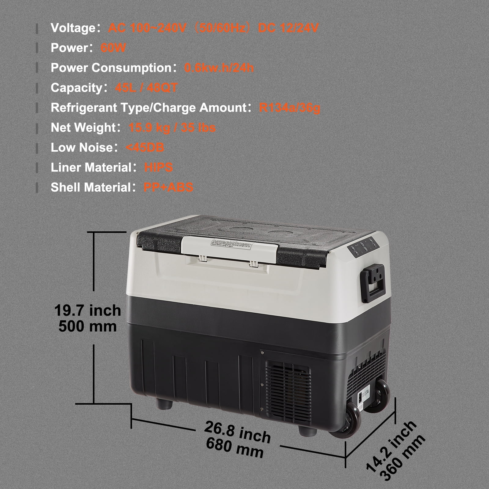 VEVOR 12 Volt Refrigerator, 48QT, Dual Zone Car Fridge Freezer with App Control & Wheels, 12/24V DC & 100-240V AC Electric Compressor Cooler for Car Truck Vehicle RV Boat Outdoor & Home Use - Image 5