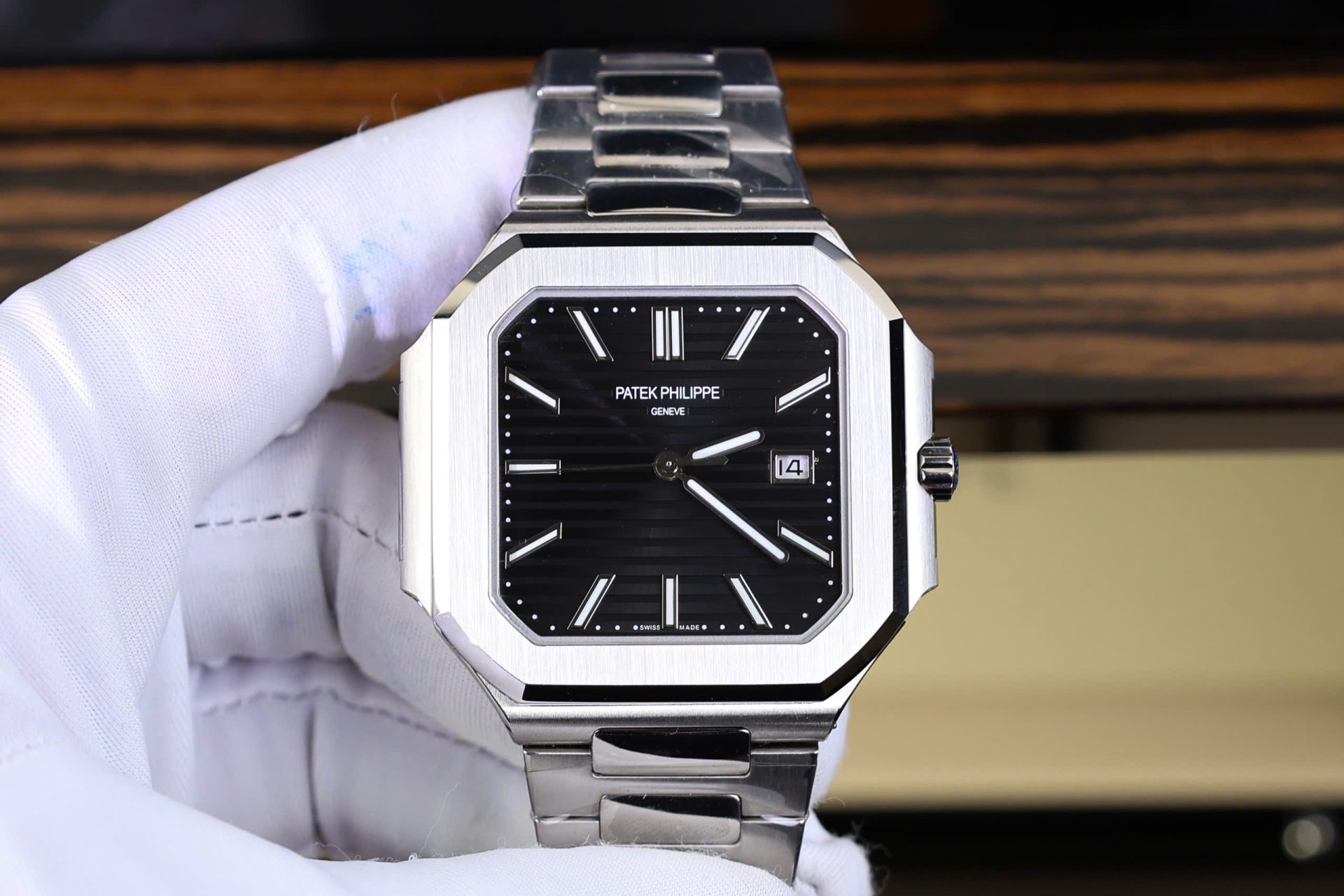 Patek Philippe Cubitus 5821 Replica Watches Black Dial Stainless Steel TW Factory 45mm - Elite Watch Atelier