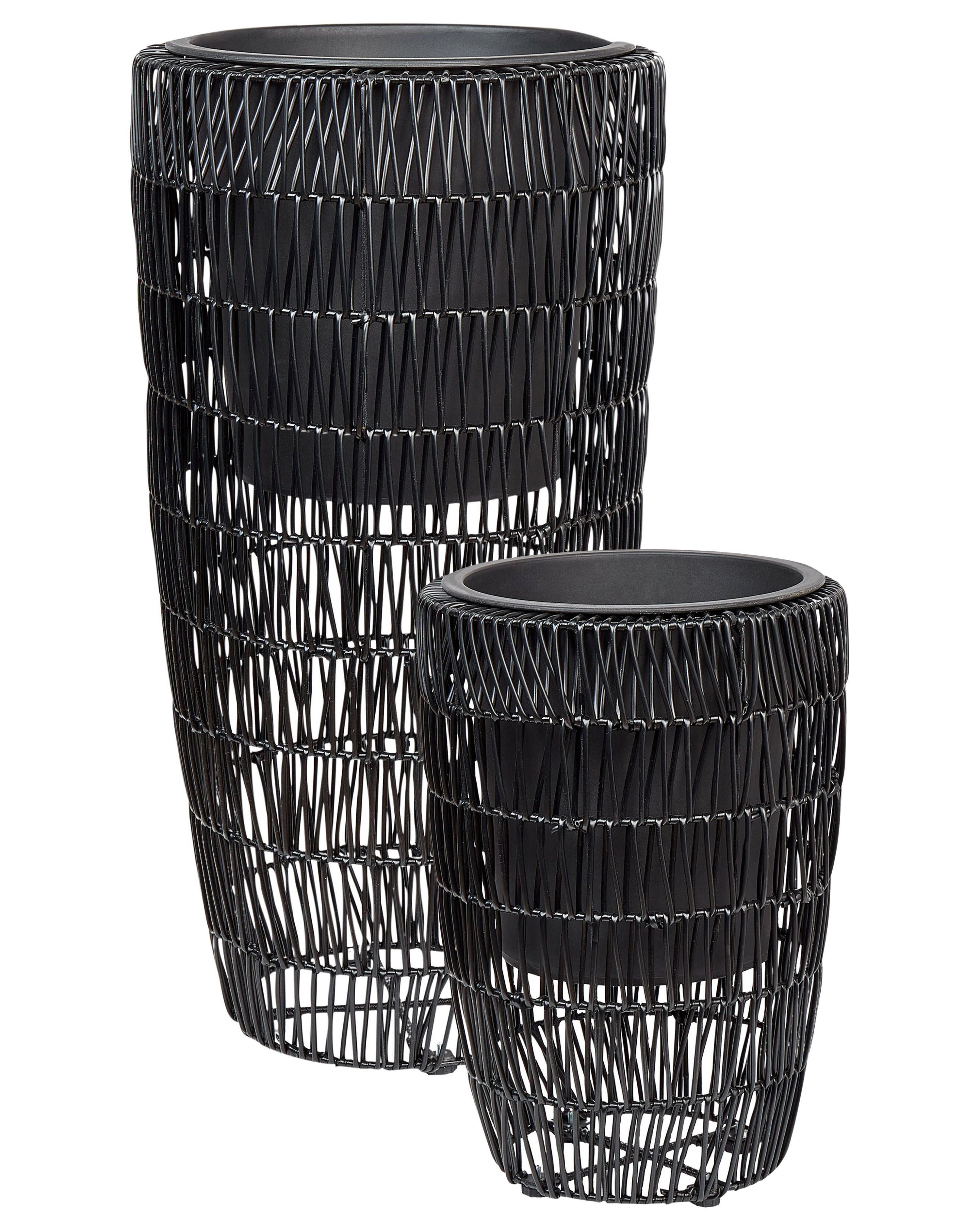 Set of 2 Plant Pots CHELONE PE Rattan 26/34 cm Black