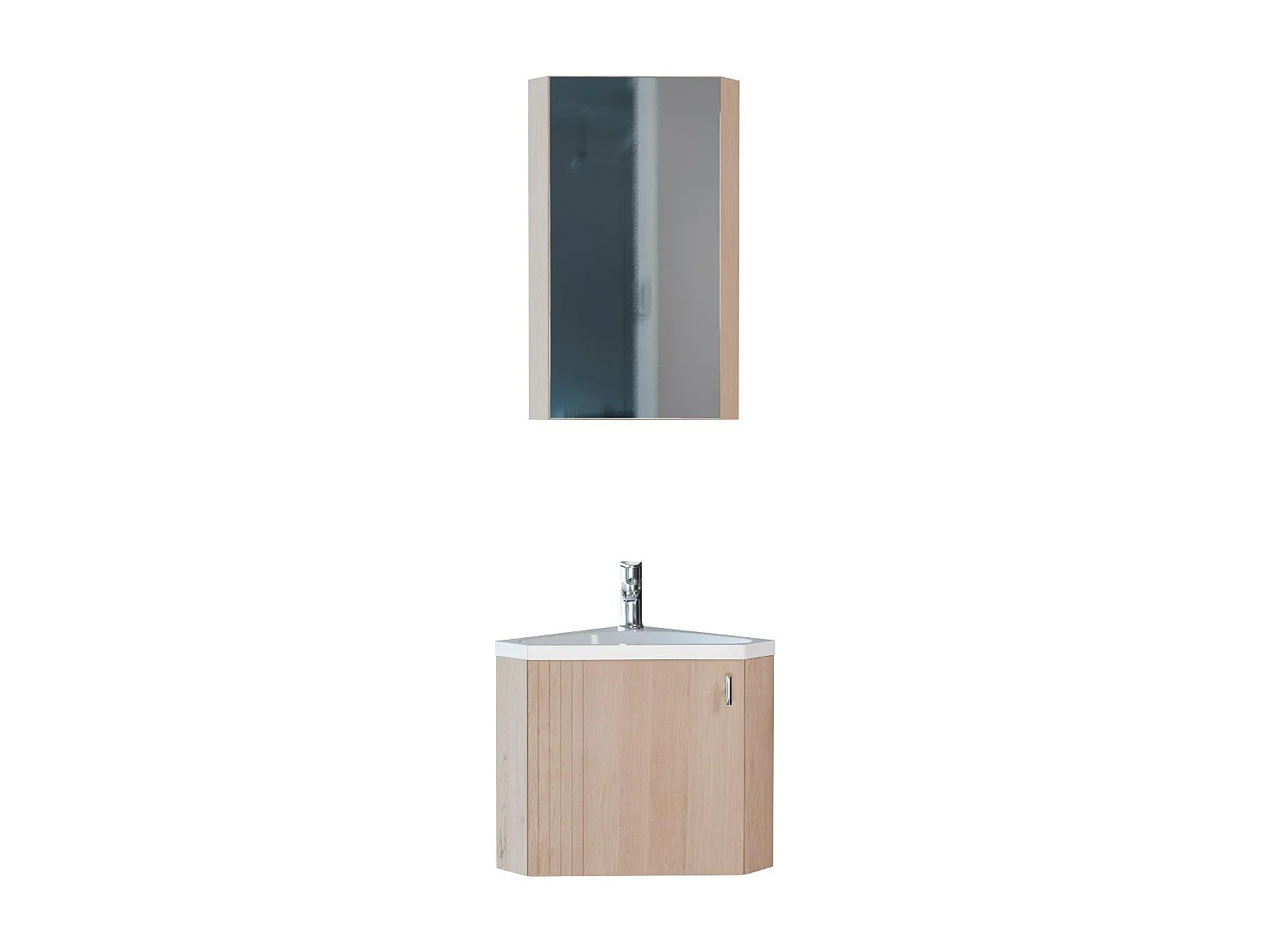 Meuble lave-mains d'angle décor chêne KODA + robinet + armoire miroir