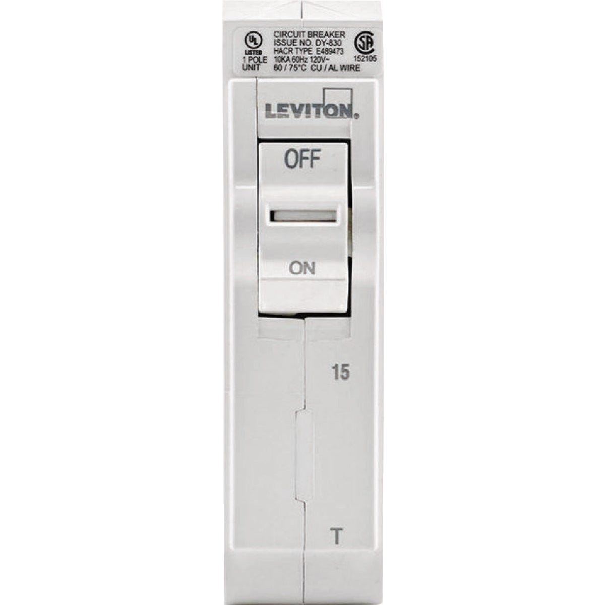 Leviton 15A Single-Pole Plug-On Standard Branch Thermal Magnetic Trip Circuit Breaker