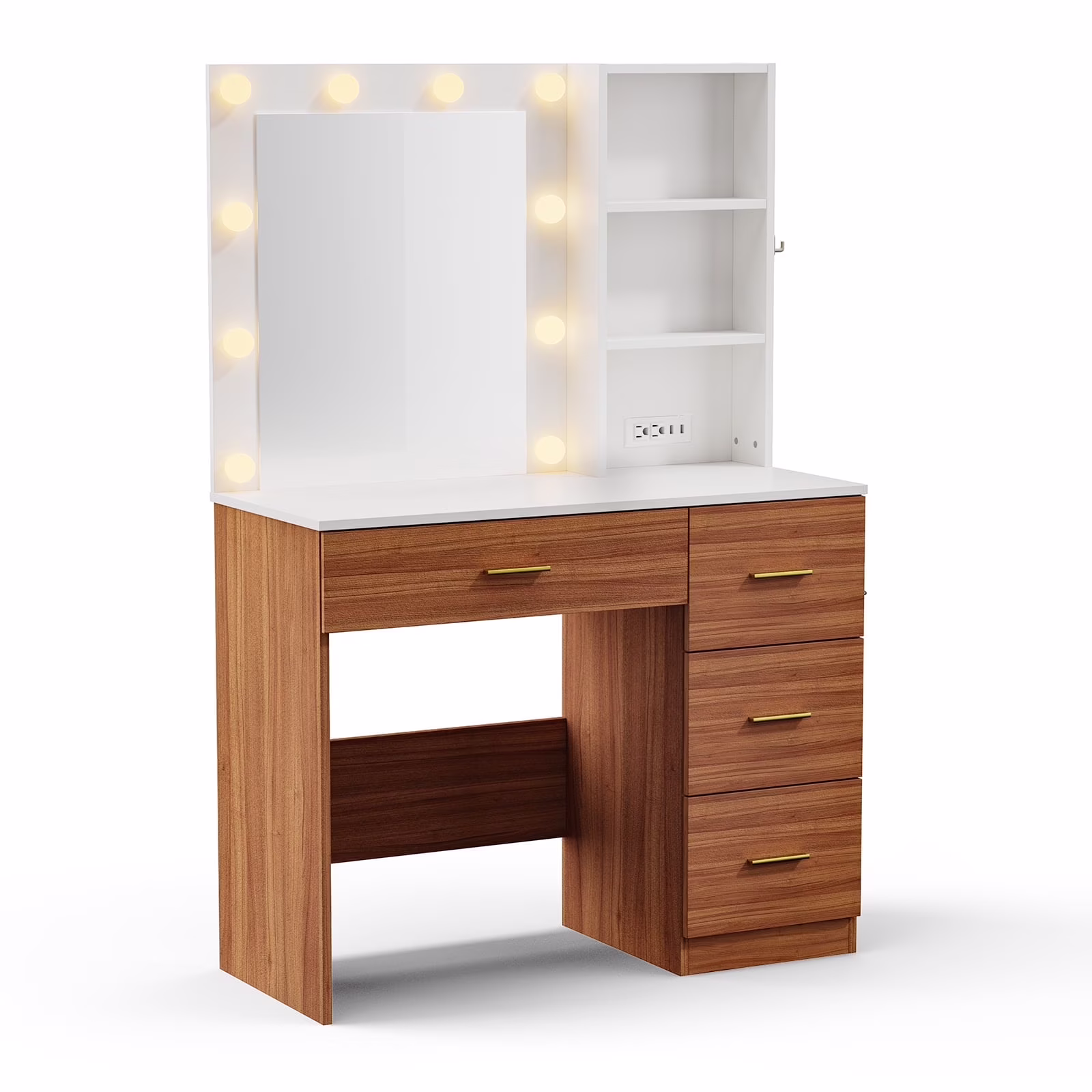 Makeup Vanity with Mirror and 3 Color Lights,Vanity Dressing Table with USB Charging Station,4 Drawers,Open Storage Shelves,White - Image 5