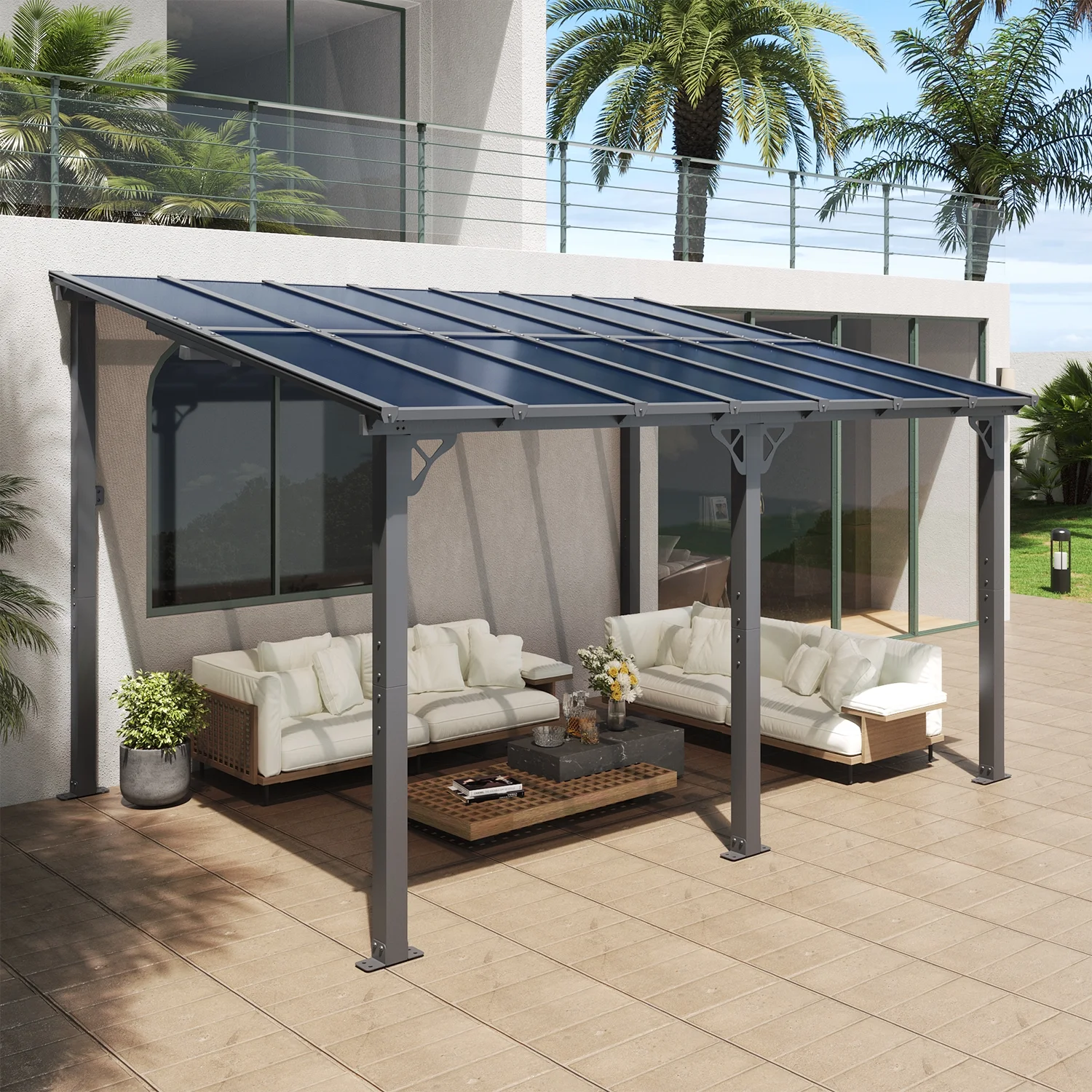 Aoxun 8' x 5' Gazebo for Patio, Gazebo Pergola with Sloped Roof, Grill Gazebo Large Wall-Mounted Heavy Duty Awnings, for Backyard, Deck, Patio - Image 48