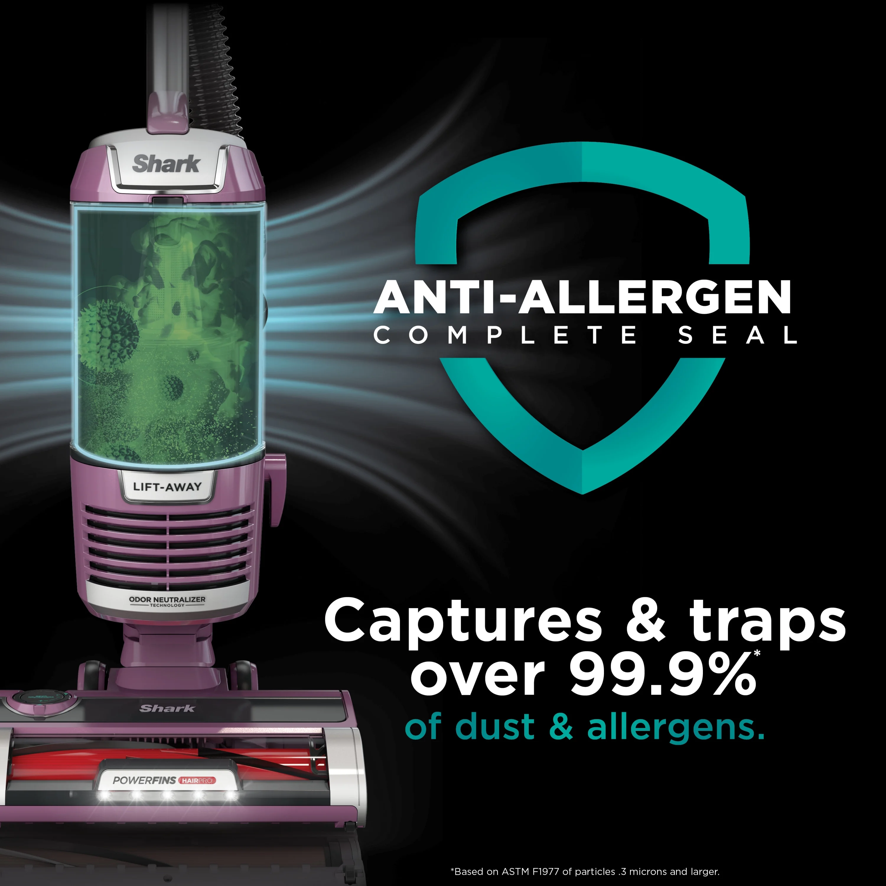 Shark Upright Vacuum, Lift-Away, Pet Friendly, Bagless, PowerFins HairPro & Odor Neutralizer Technology, Hard Floor and Carpet, Self Cleaning Brushroll, Anti Allergen &Swivel Steering , ZD550, Purple - Image 12