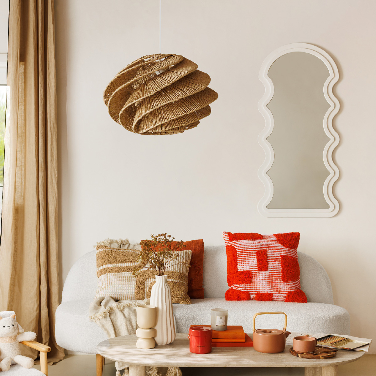 Rope pendant light "Ozan" Beige, D.54.5 cm