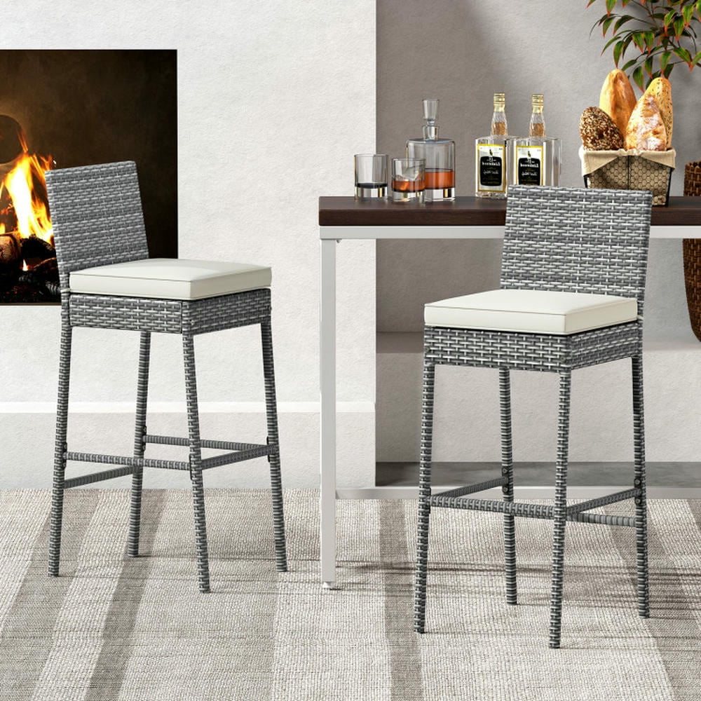 Aimee Lii Set of 2/4 Patio Wicker Barstools with Soft Seat Cushion and Cozy Footrest-Set of 4, Outdoor Patio Furniture for Porch Balcony, Sturdy
