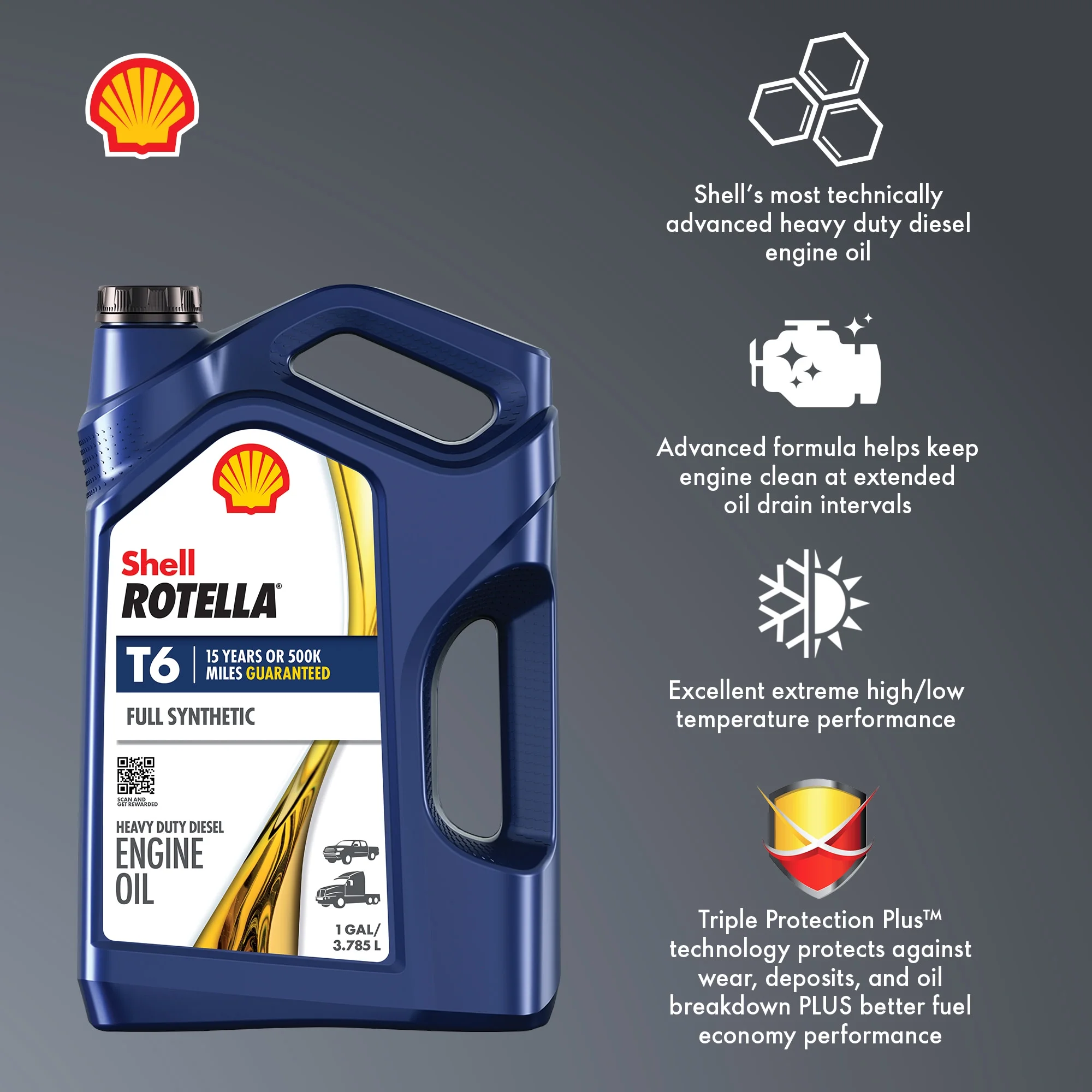 (3 pack) Shell Rotella T6 Full Synthetic 15W-40 Motor Oil, 1 Gallon (3 Pack) - Image 4