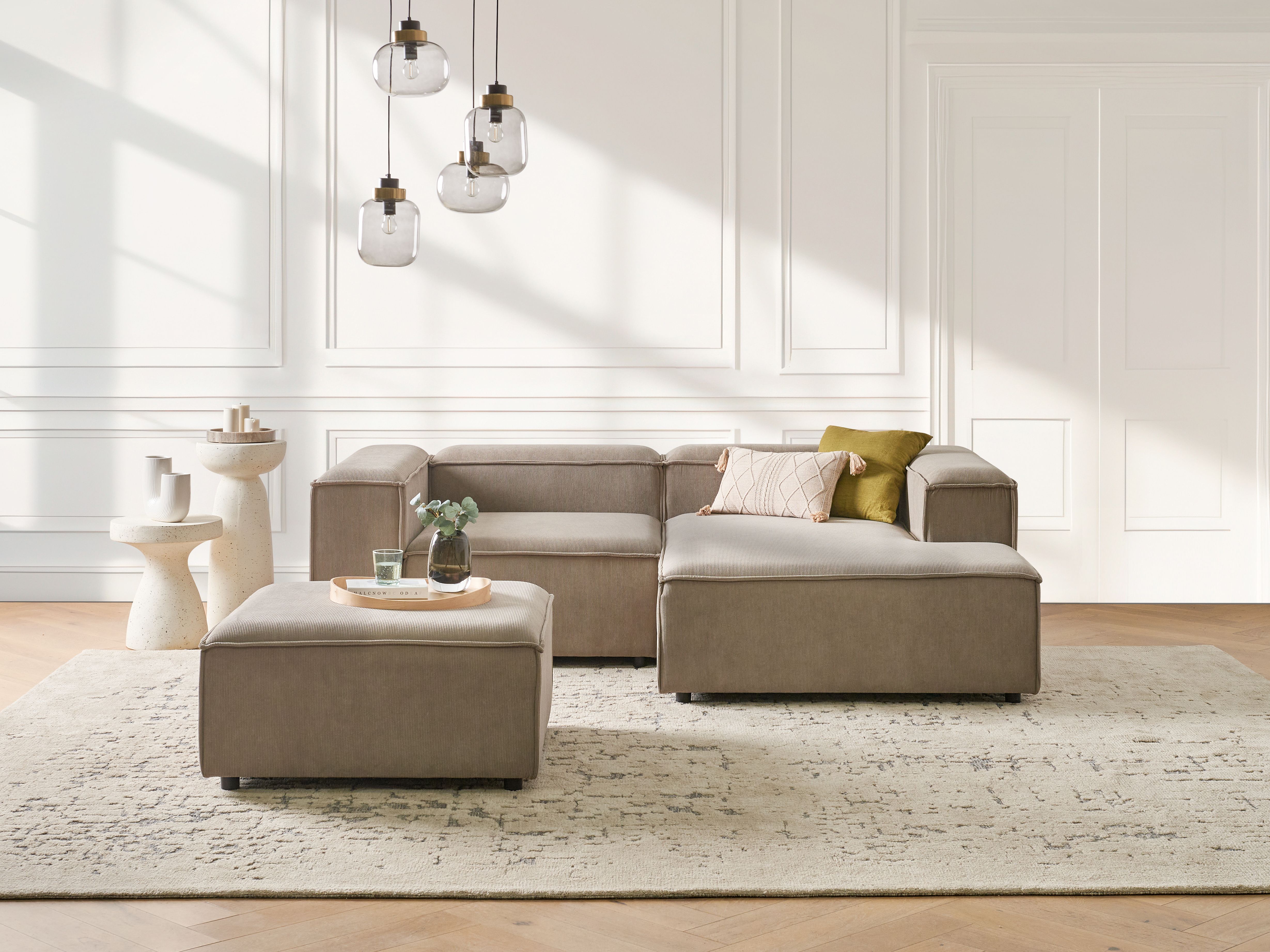Modular Corner Sofa 3 Seater ARDAL Corduroy Light Brown with Ottoman Left Hand