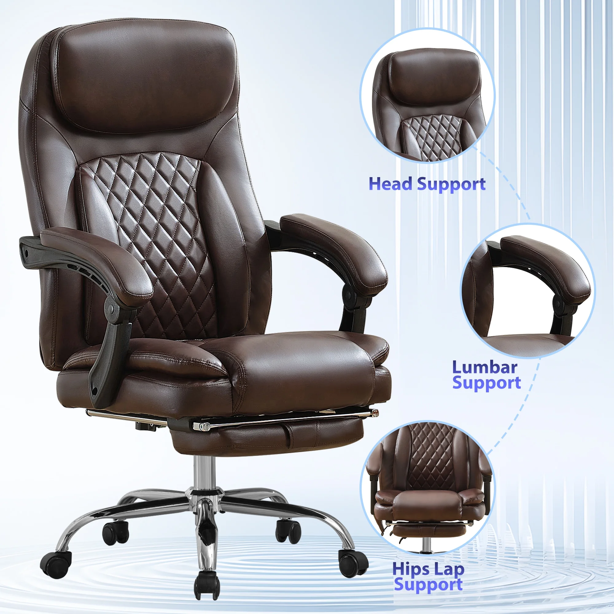 JONPONY Big and Tall Office Chair 500LBS Executive Office Chair Massage and Footrest Ergonomic Computer Desk Chair Reclining High Back Leather Office Chair Lumbar Back Support Swivel Rolling,Black - Image 35