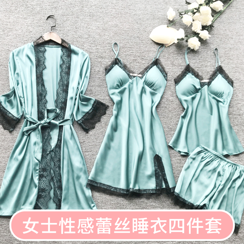 Cross-border women's sexy home wear pajamas, summer sexy four-piece pajama set, Korean style camisole with chest pads, manufacturer