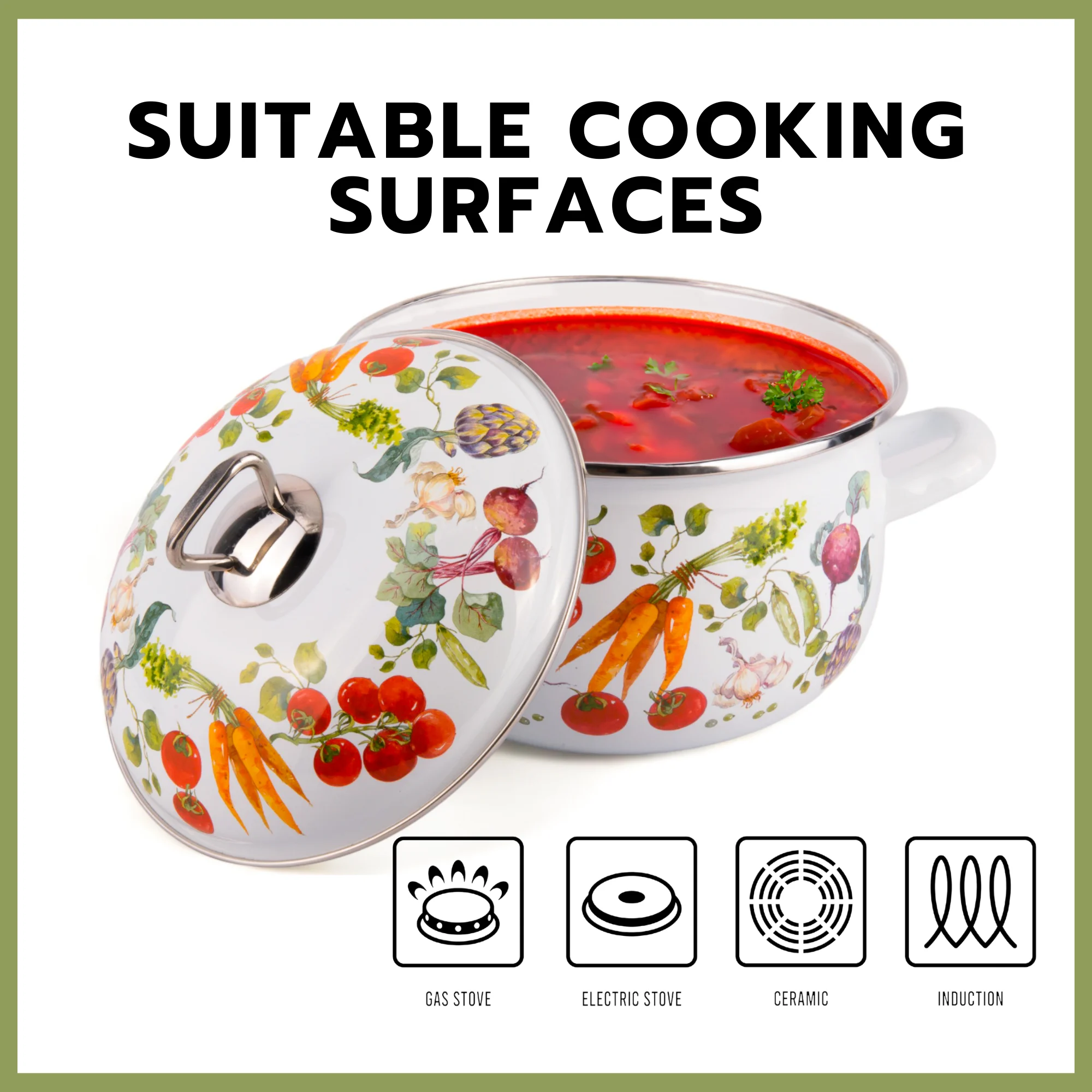 STPgoods Enameled Aluminum Belly Deep Stock Pot with Lid Set of 2 Vegetable Garden Cooking Pot Set 2.2 Qt 4 Qt 5.05 Qt and 6.55 Qt Enamel Soup Pots - Image 5