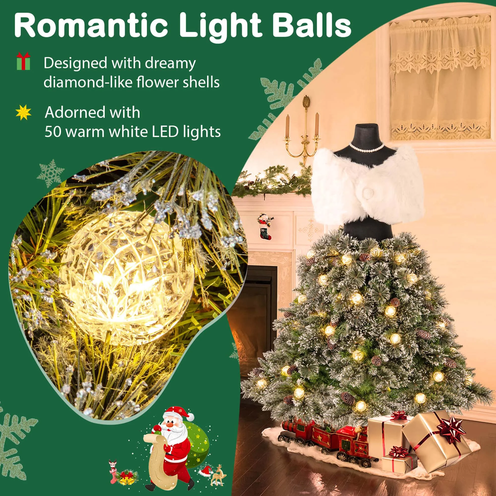 Costway 5 FT Artificial Mannequin Tree with 465 Branch Tips 50 Warm White LED Lights - Image 7