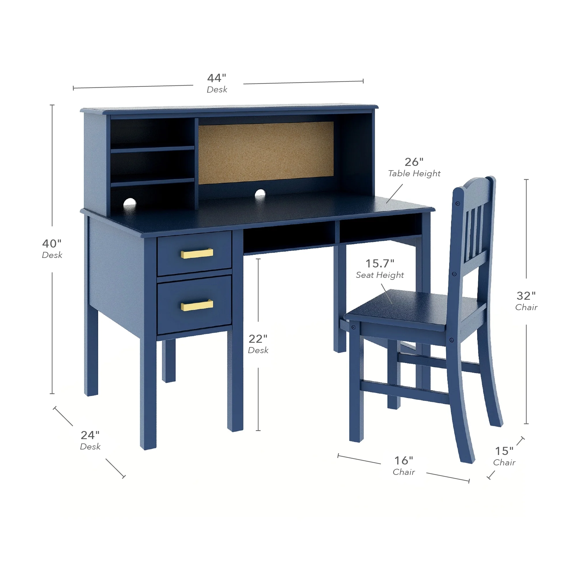 Guidecraft Taiga Kids Desk and Chair Set with Hutch - Navy: Kids Wooden Computer Desk with Storage Drawers and Shelves | Kids Study Table for Bedroom