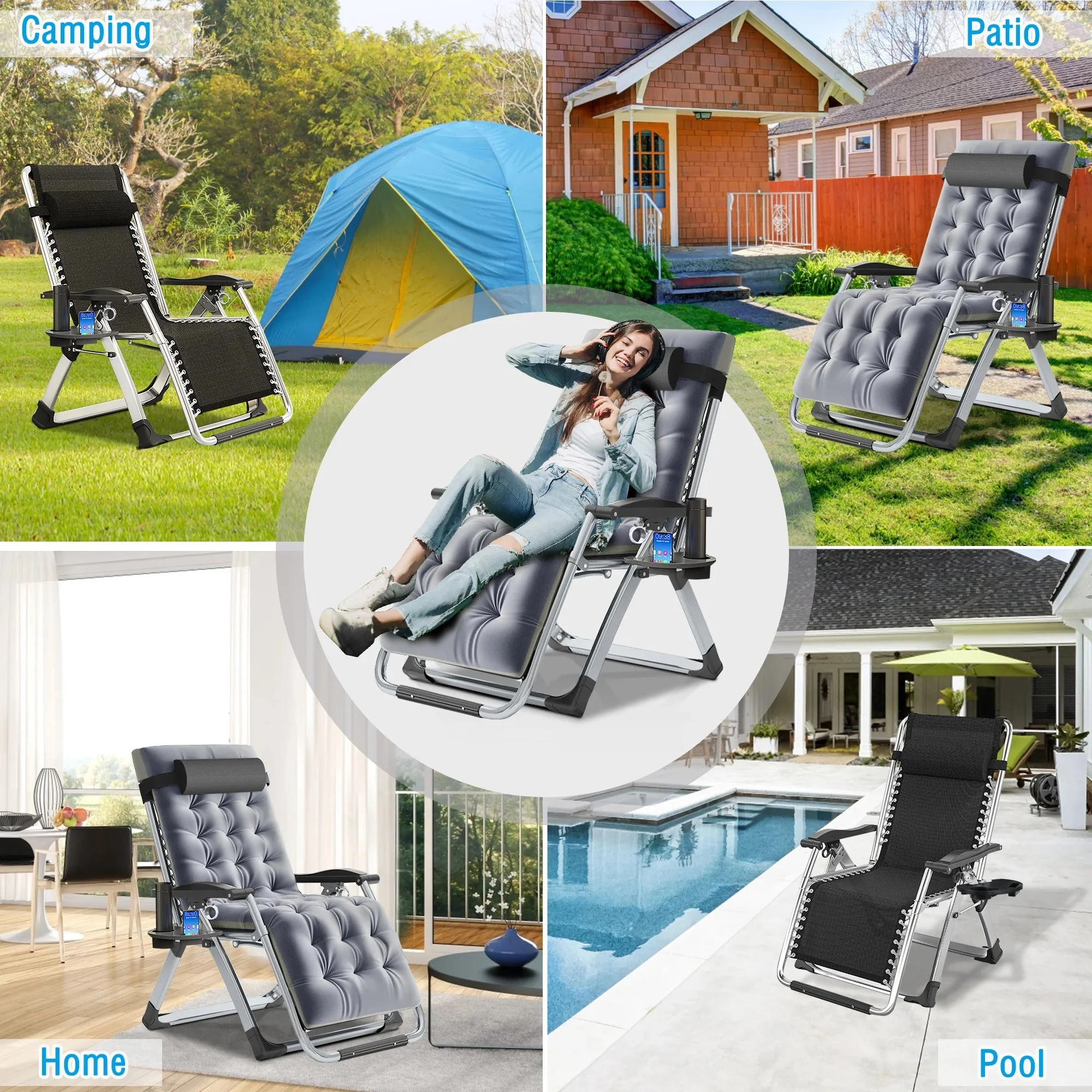NAIZEA Zero Gravity Lawn Recliner Chairs, 2 Pack, Black - Image 58 NAIZEA Zero Gravity Lawn Recliner Chairs, 2 Pack, Black - Image 58