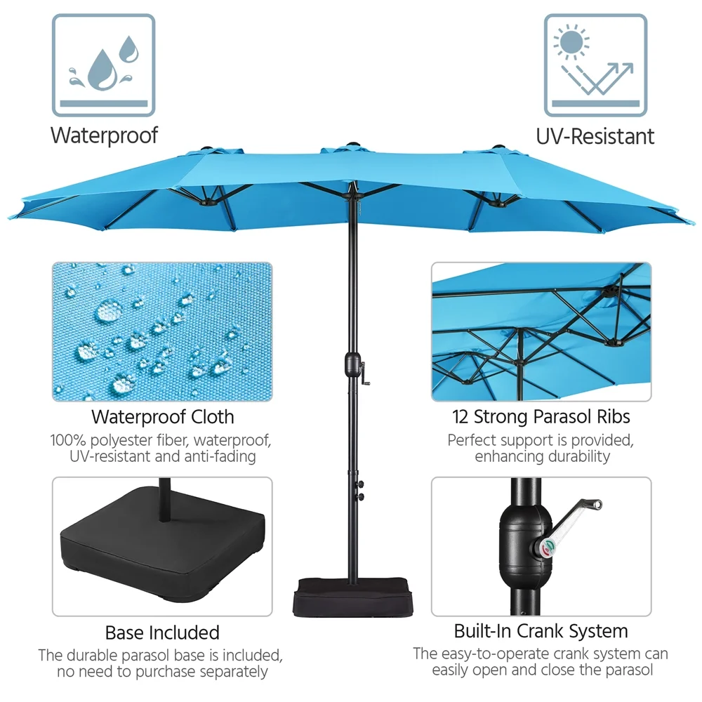 Topeakmart 13ft Patio Parasol Canopy with Crank, Tan - Image 44