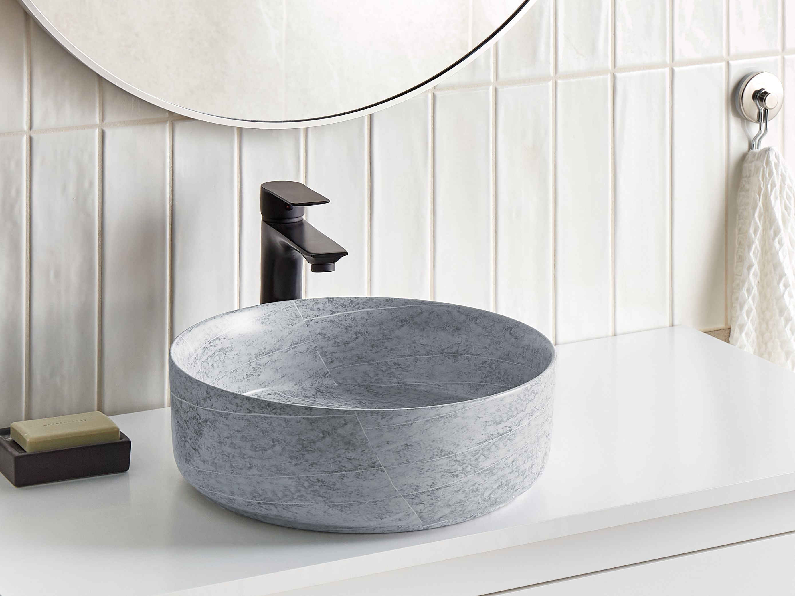 Countertop Basin GUDAR ⌀ 370 mm Ceramic Grey Concrete Effect