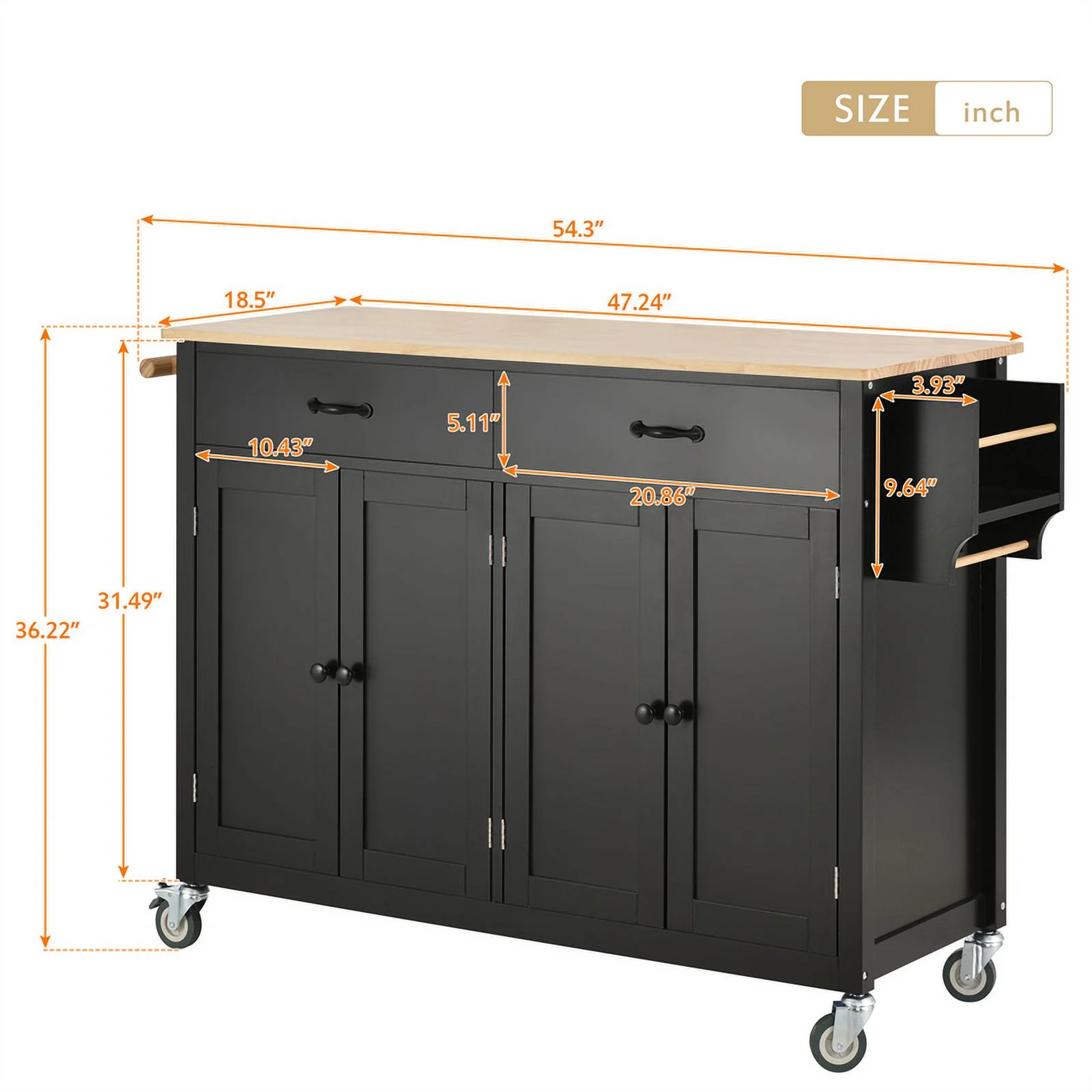 Kitchen Storage Islands&Carts with Solid Wood Top and Locking Wheels, Kitchen Island Cart with 4 Door Cabinet and Two Drawers, Kitchen Cabinets for Kitchen and Dining Room, Green - Image 12