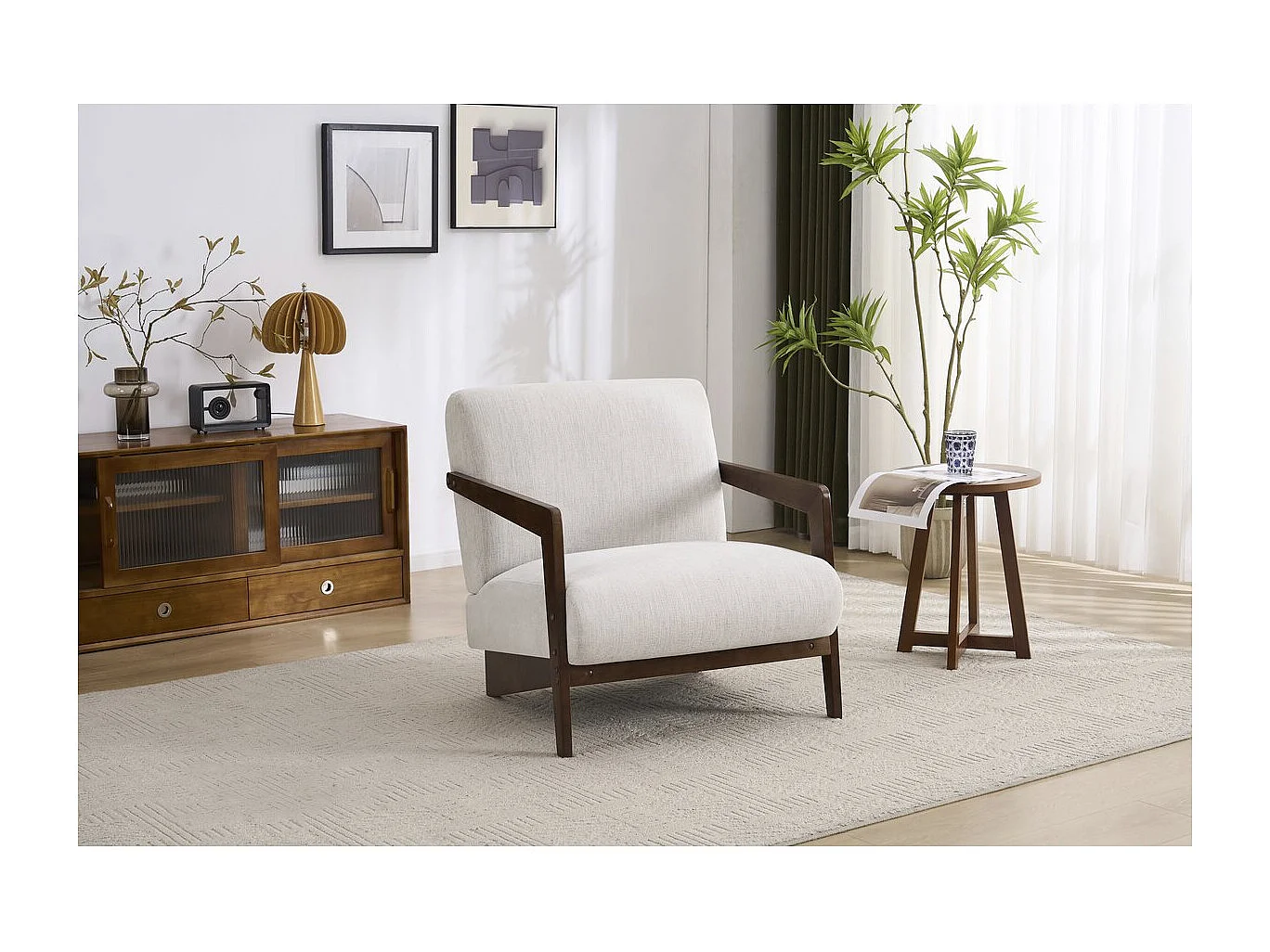 Fauteuil intérieur scandinave en bois et tissu 
