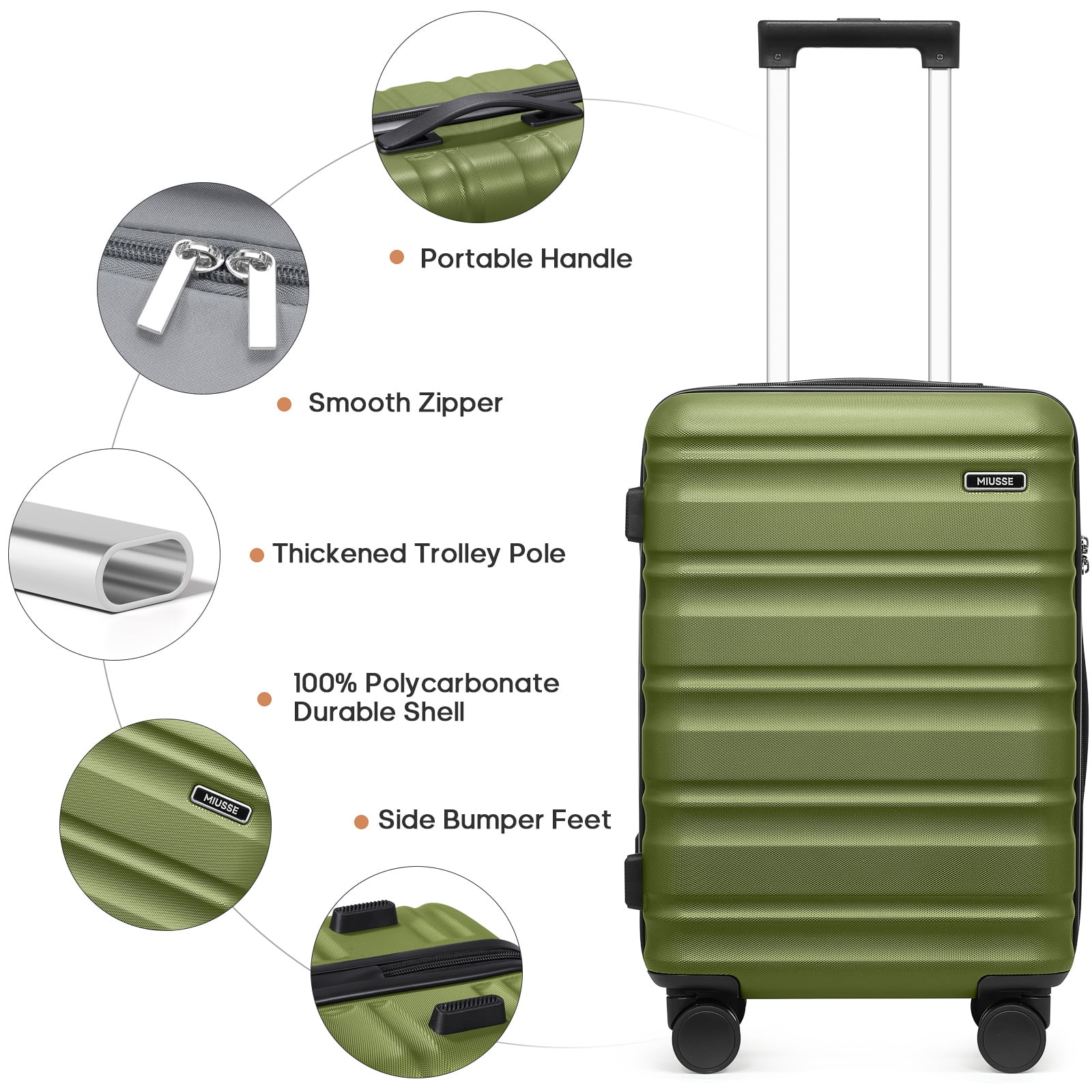 MIUSSE Luggage Sets 3 Piece, 20 Inch Carry On Luggage with Wheels, 100% PC Hardshell Suitcase with TSA Lock, Carry On Suitcases Airline Approved With Travel Backpack for Men Women - Image 17