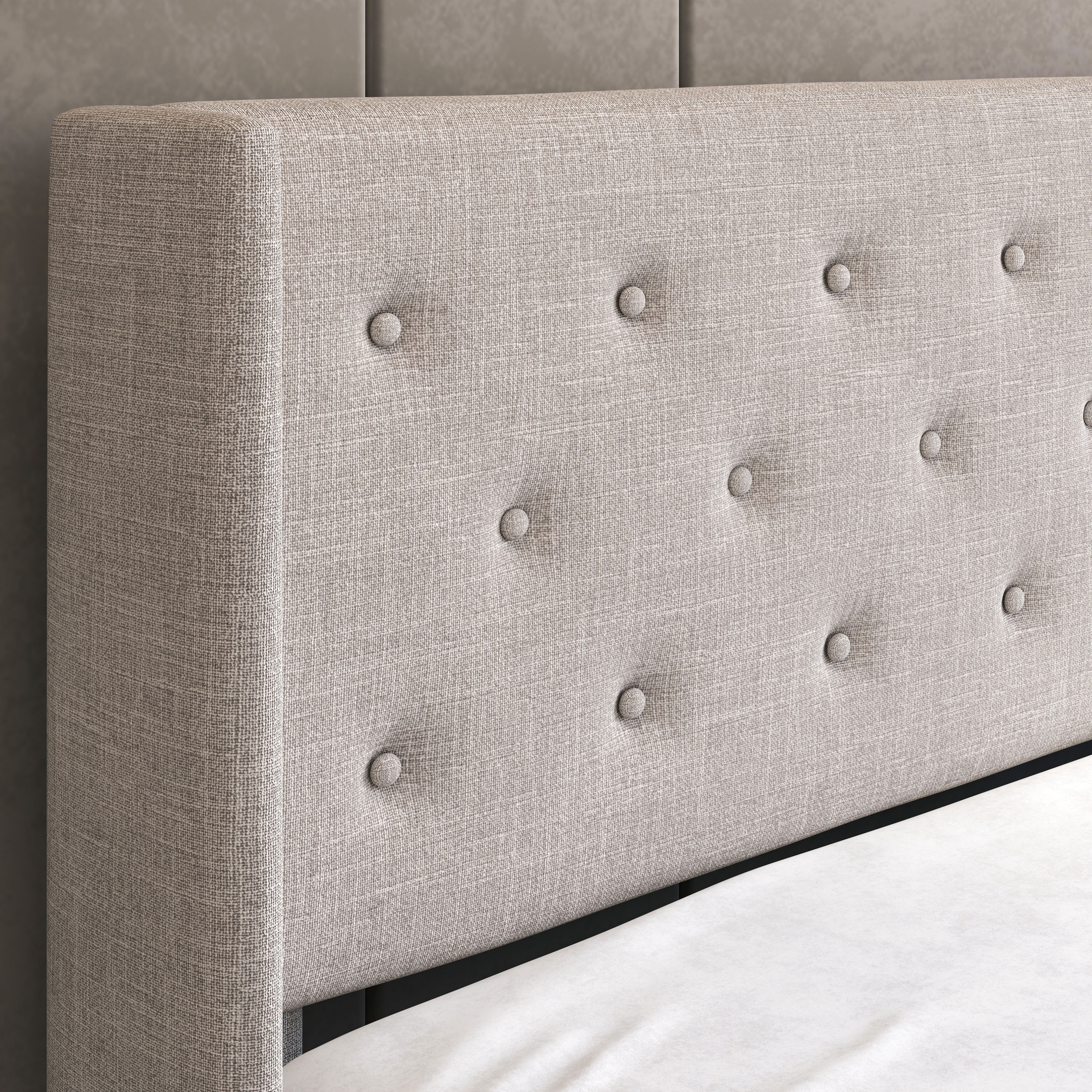 Sha Cerlin Queen Size Lift up Hydraulic Large Storage Platform Bed Frame with Fabric Upholstered Button Tufted Wingback Headboard, Beige
