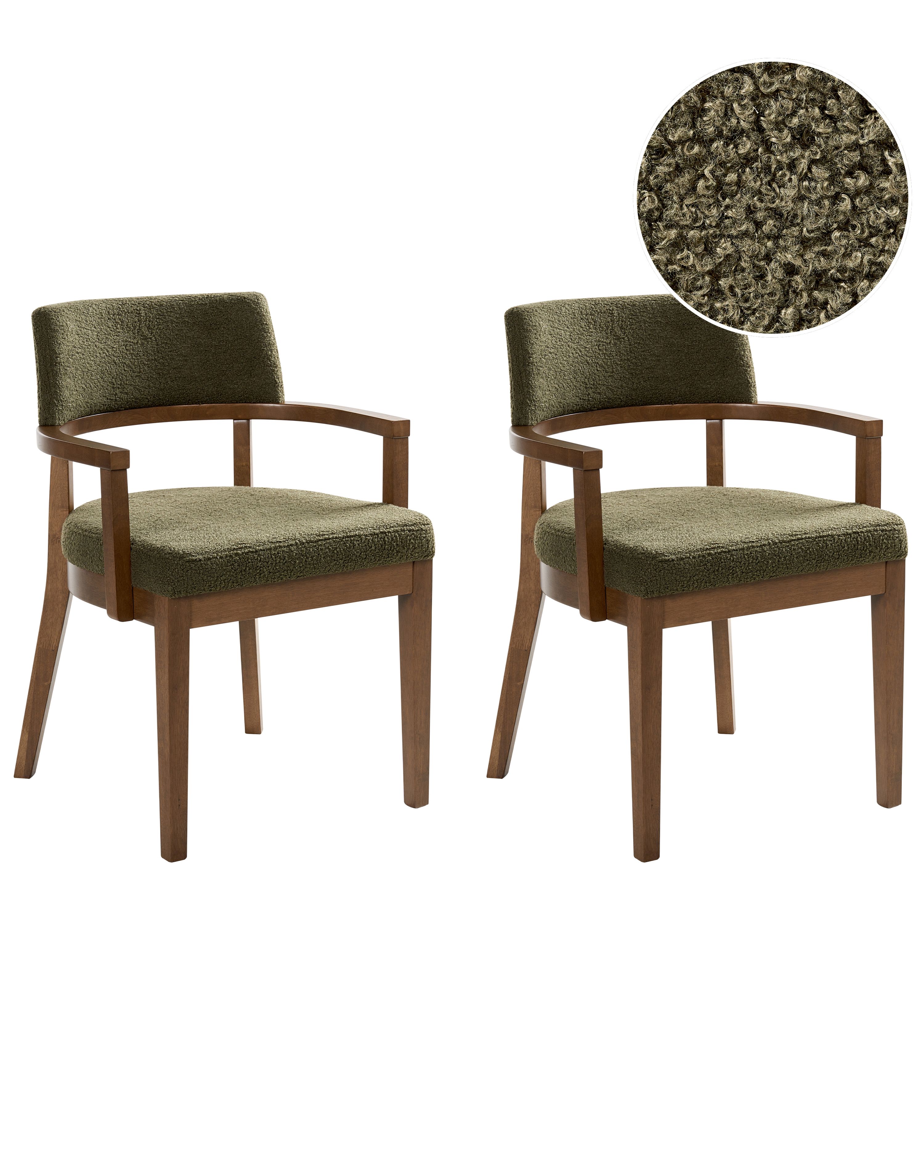 Set of 2 Dining Chairs DALBO Boucle Dark Brown/ Green