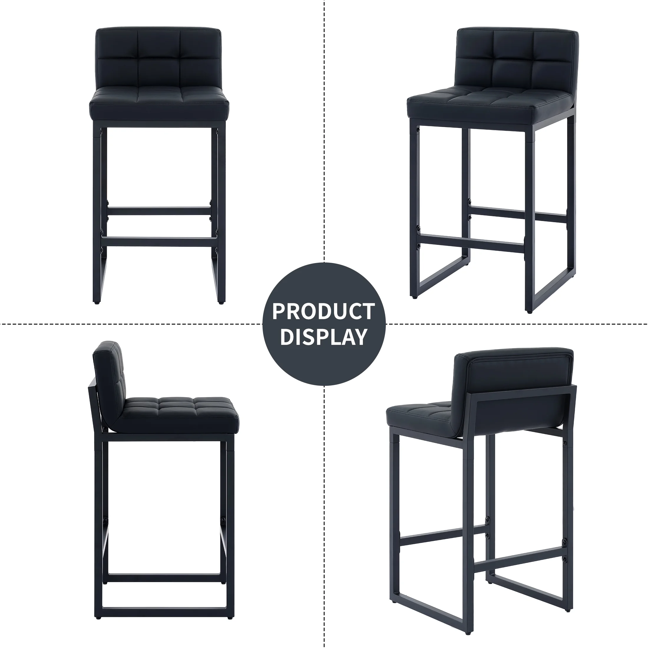 FIRAVOE Bar Stools Set of 3, Counter Height Bar Stools (Low Back)(Thickened Frame) 26" PU Leather Barstools Bar Chairs for Kitchen Island, Black - Image 9