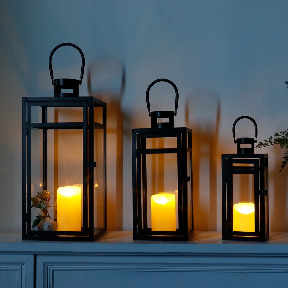 Stainless Steel Lantern Set of 3 12/15/19" Metal Lanterns with Tempered Glass for Parties & Events (Silver ) - Image 23
