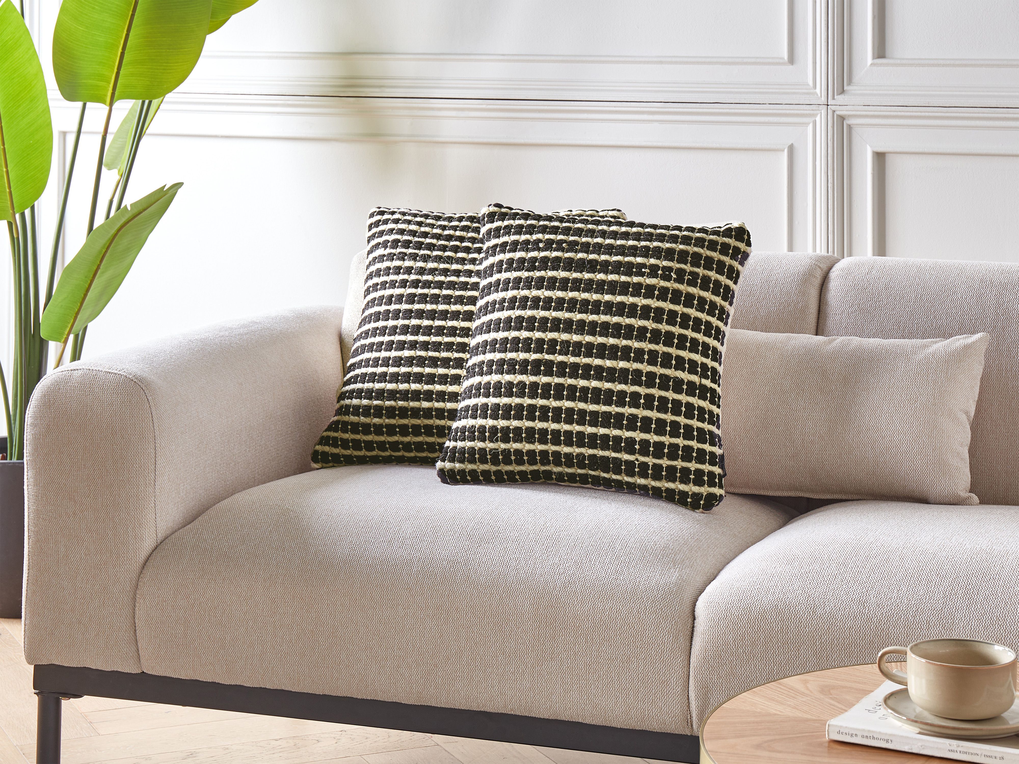 Set of 2 Decorative Cushions YONCALI Cotton 45 x 45 cm Black Checked