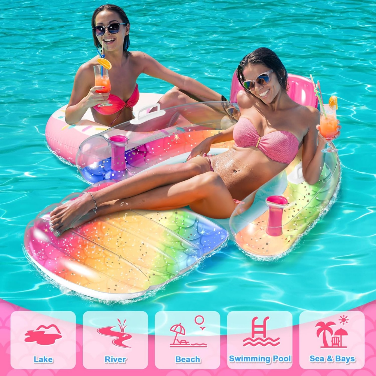 Portable PVC Air Mattress Water Swimming Chair for Adults and Children with Headrest and Foot Holder for Pool and Hammock Use