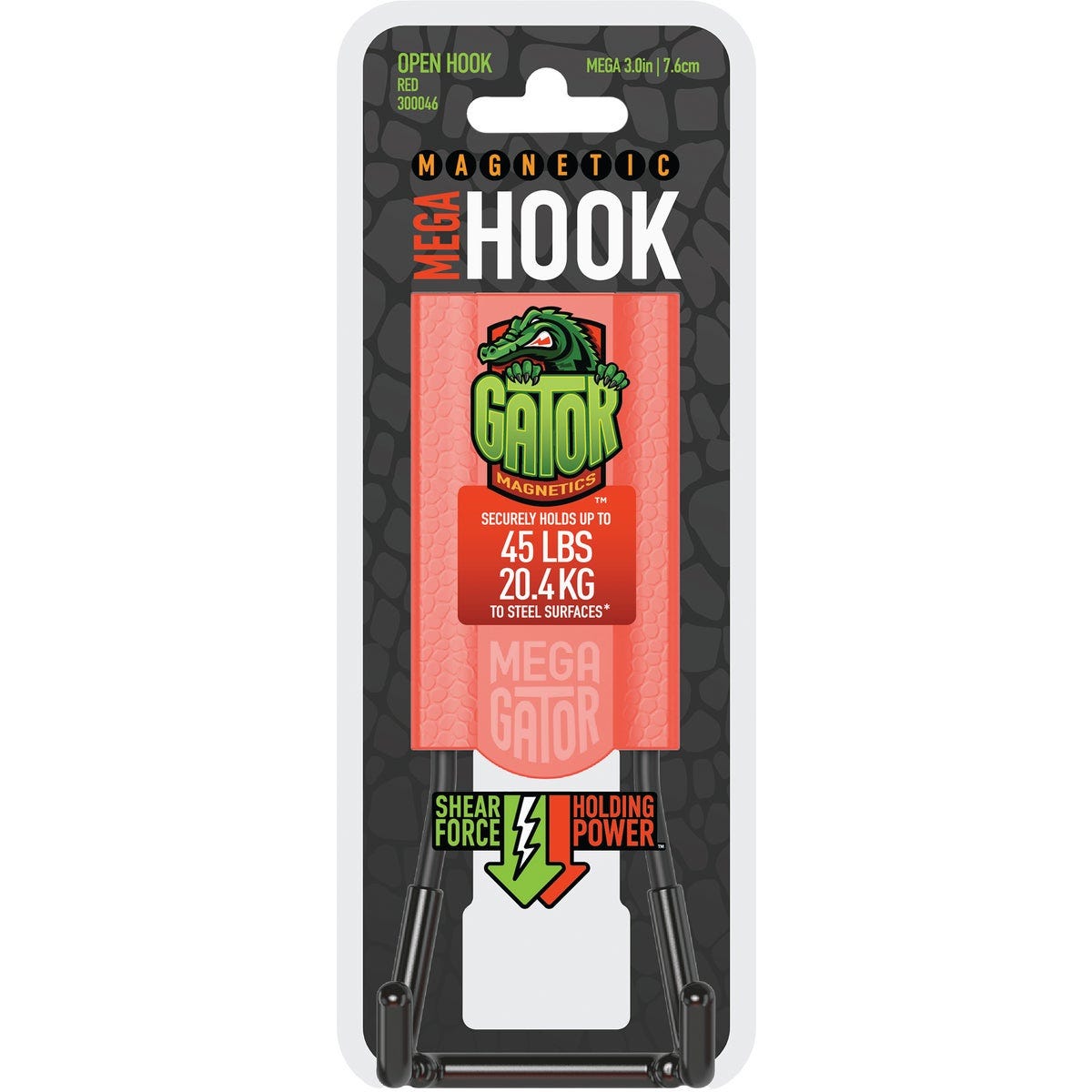 Gator Magnetics MEGA 3 In. Red Open Magnetic Hook, 45 Lb. Capacity