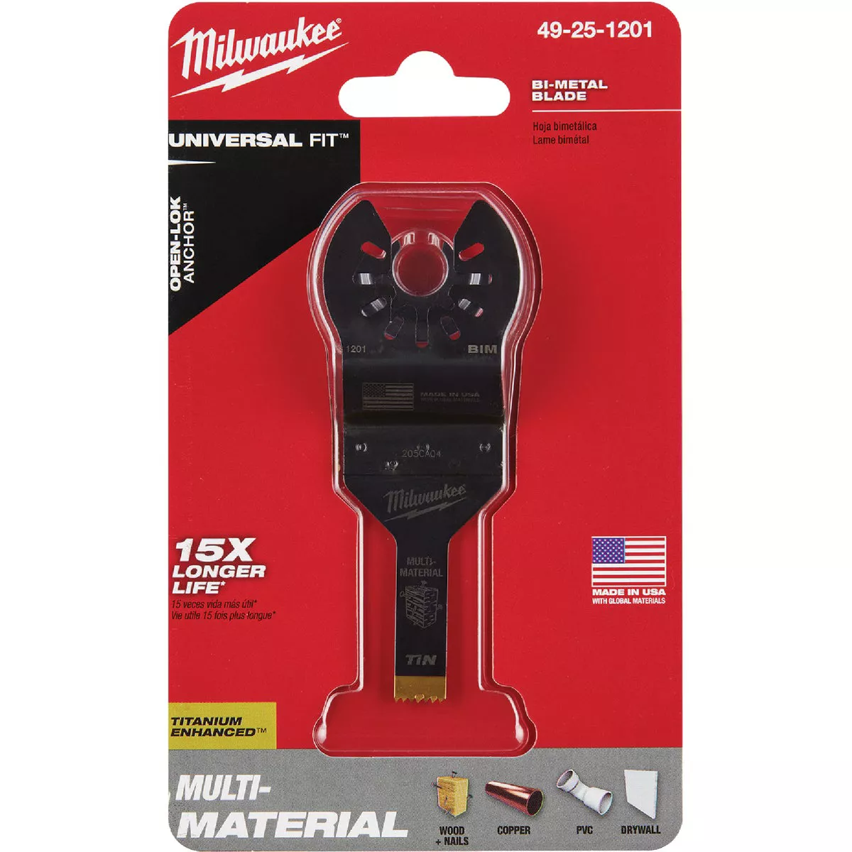 Milwaukee OPEN-LOK 3/8 In. TITANIUM CHARGED Bi-Metal Multi-Material Oscillating Multi-Tool Blade